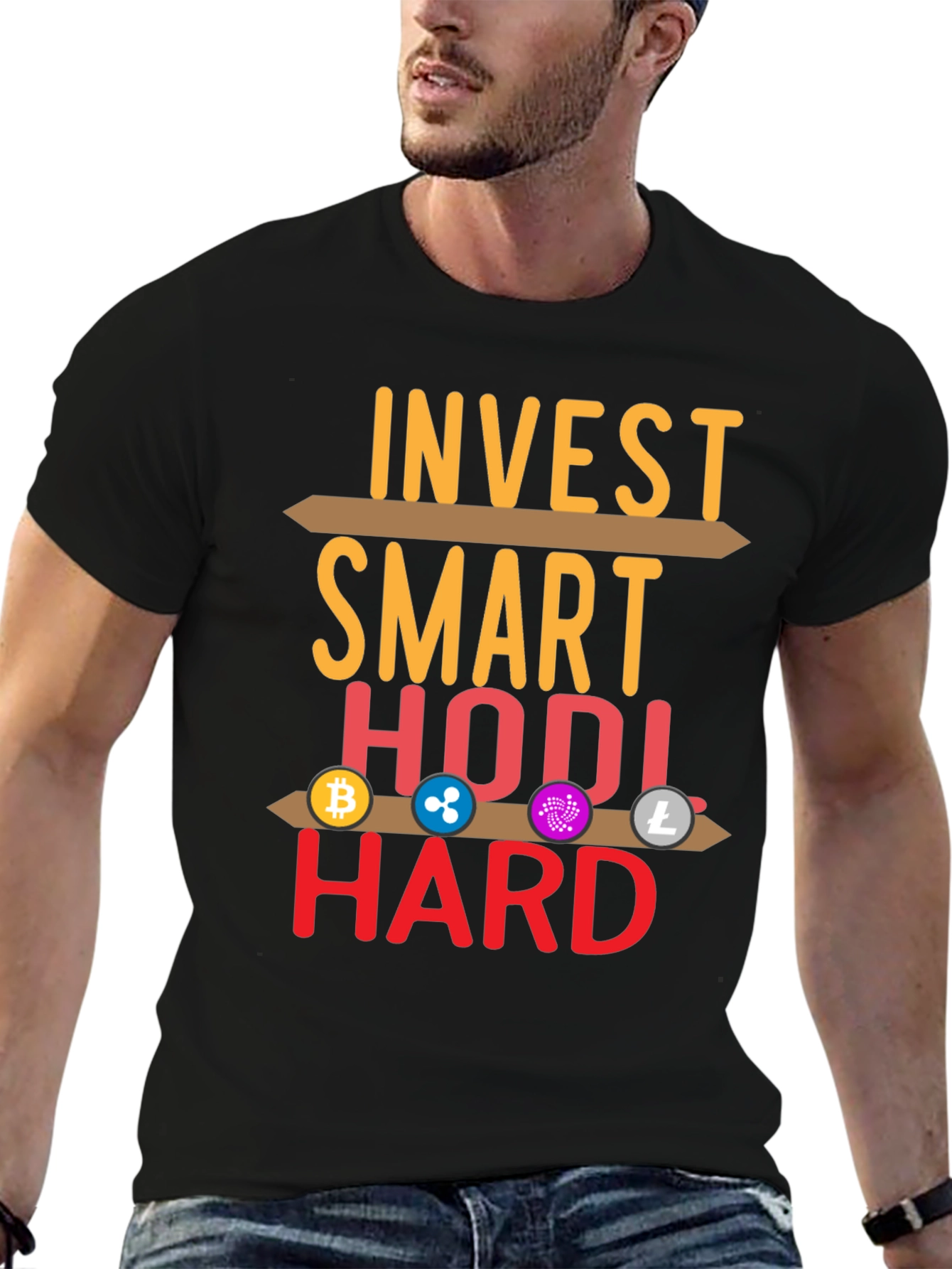 Black Invest Smart HODL Hard Crypto T-Shirt view 6