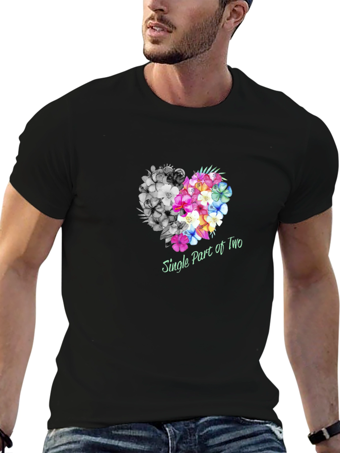 Black Single Part of Two Floral Heart T-Shirt view 6
