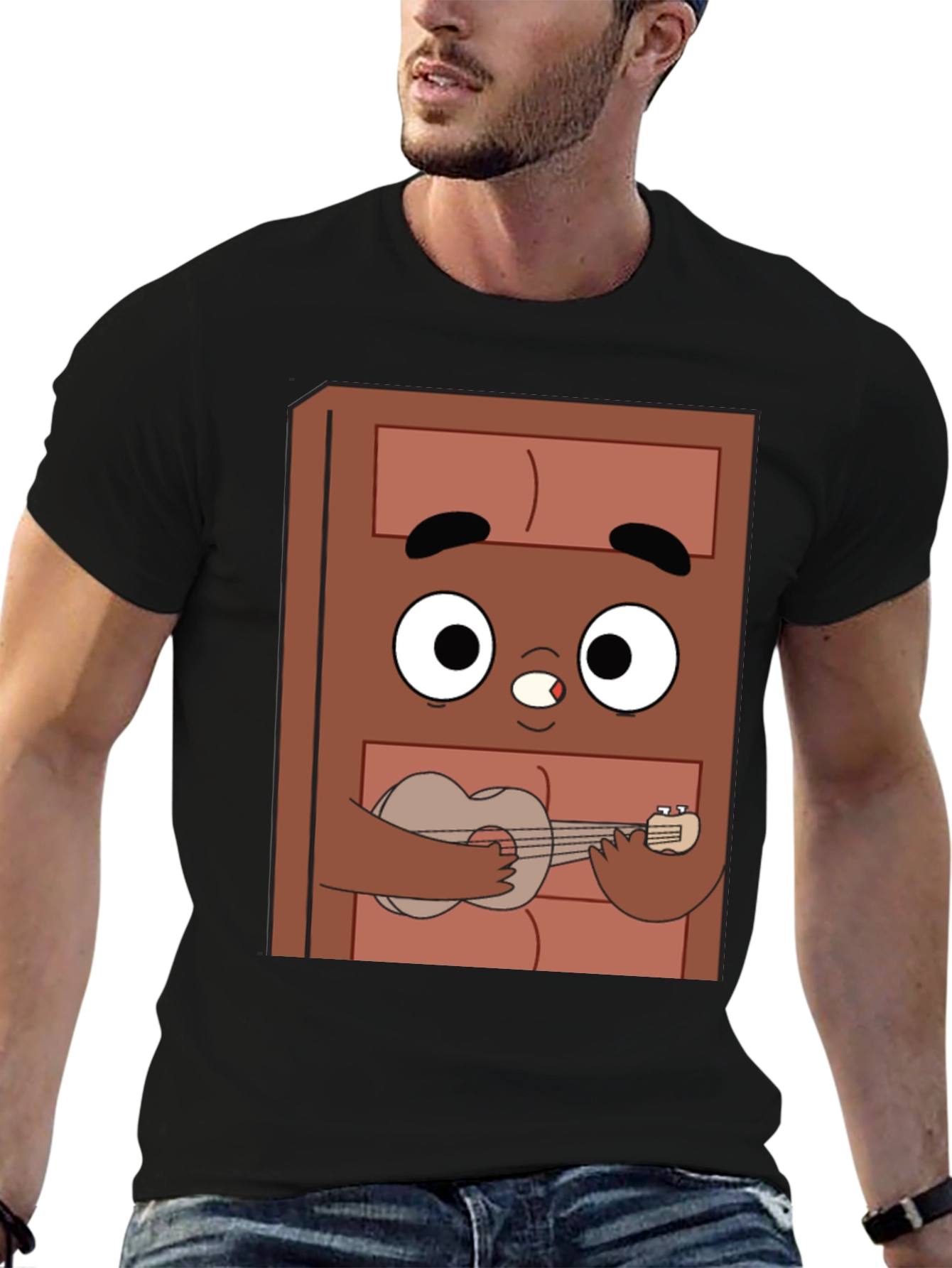 Black Cartoon Character Ukulele T-Shirt view 6