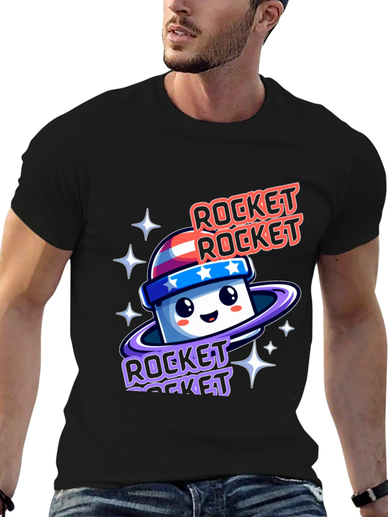 Black Rocket Rocket Cartoon Graphic Tee view 6