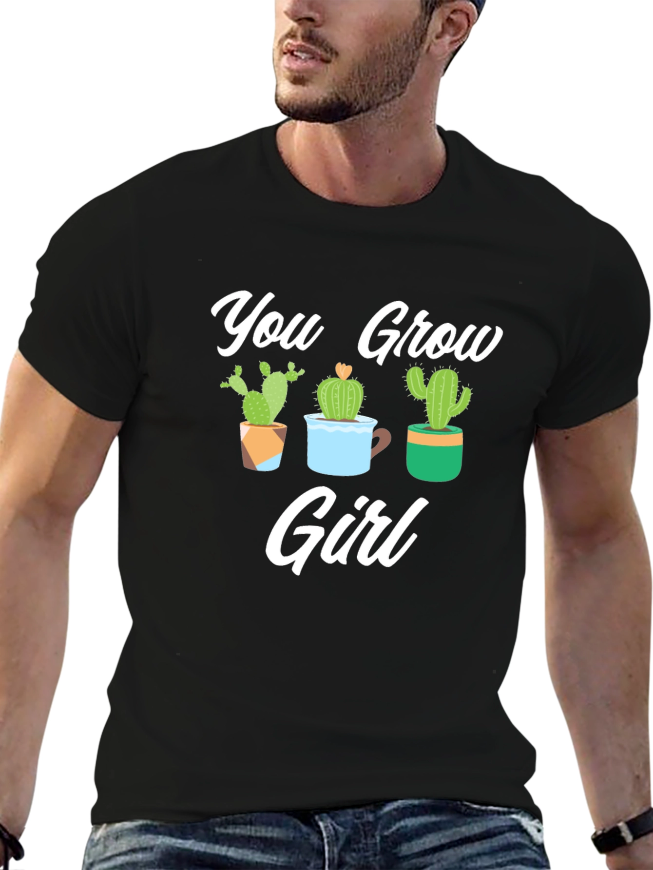 Black You Grow Girl Cactus Graphic Tee Shirt view 6