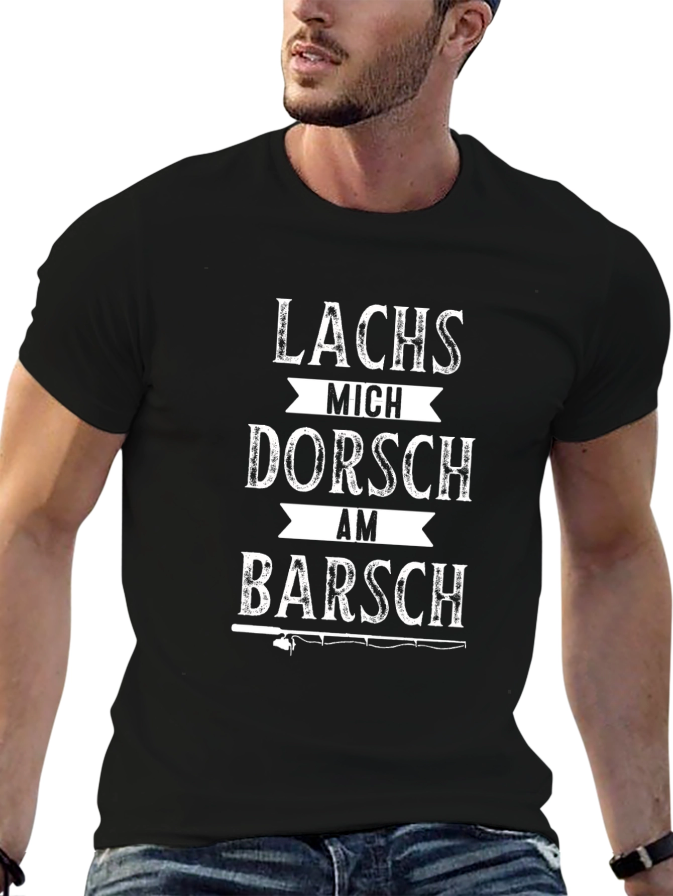 Black Fishing Humor Graphic T-Shirt - "Lachs Mich Dorsch Am Barsch" view 6
