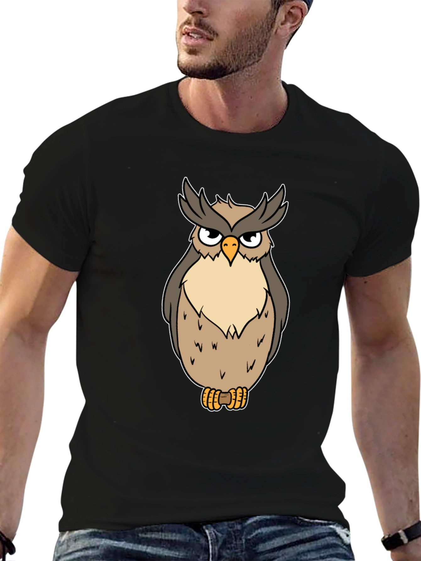 Black Owl Graphic T-Shirt - Men's Black Tee view 6