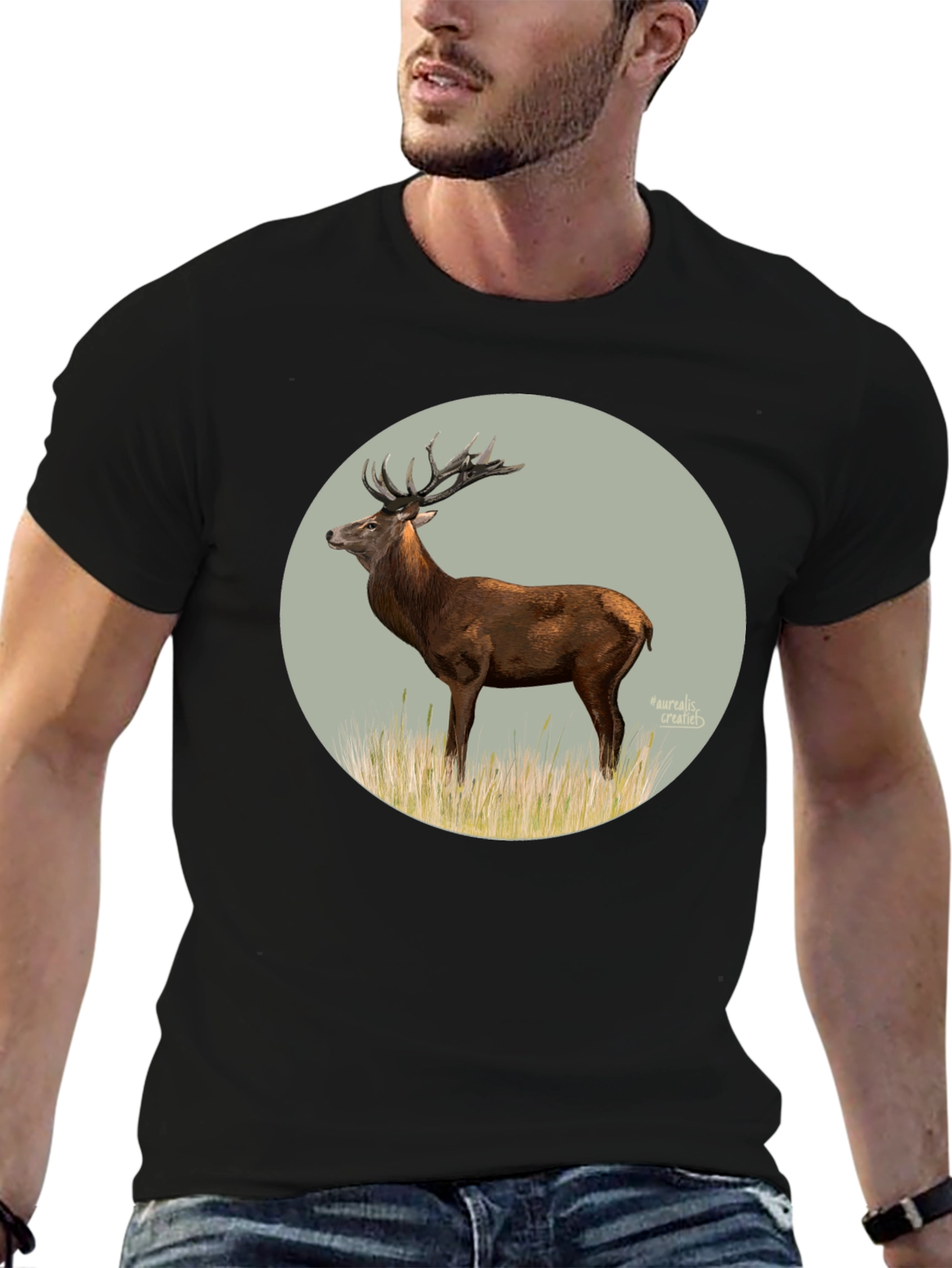 Black Deer Graphic Tee - Black Cotton T-Shirt view 6