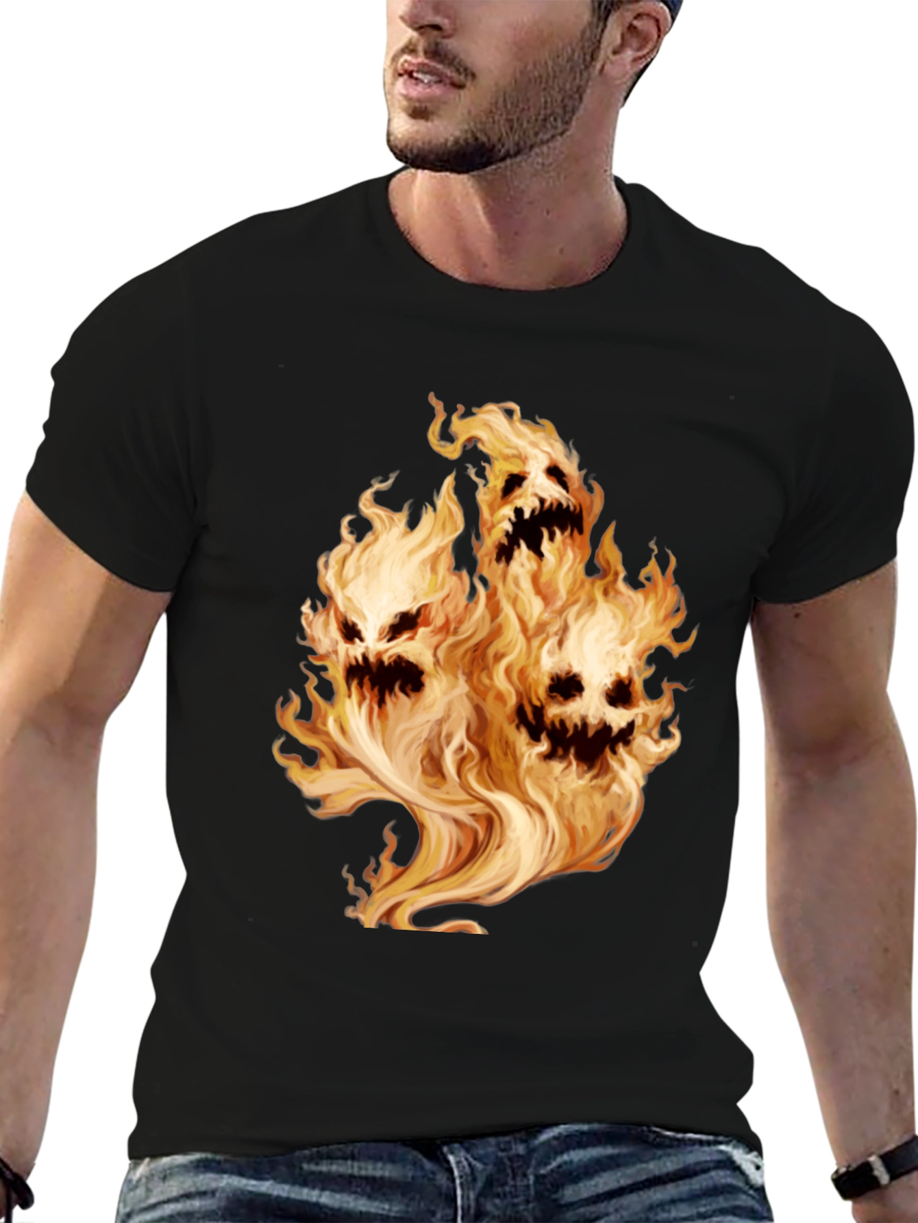 Black Flaming Skull Graphic Tee - Men's Black T-Shirt view 6