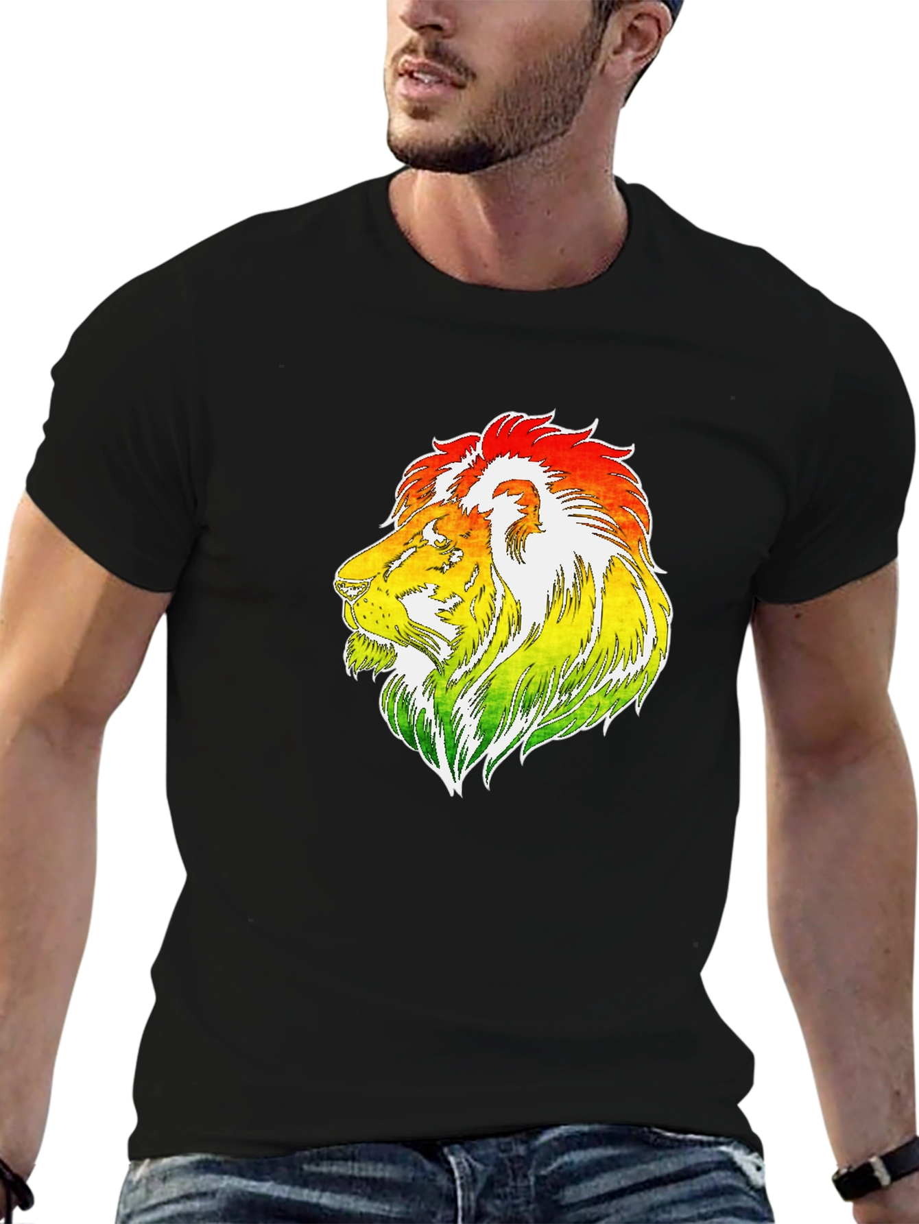 Black Rasta Lion Graphic T-Shirt - Reggae Style view 6