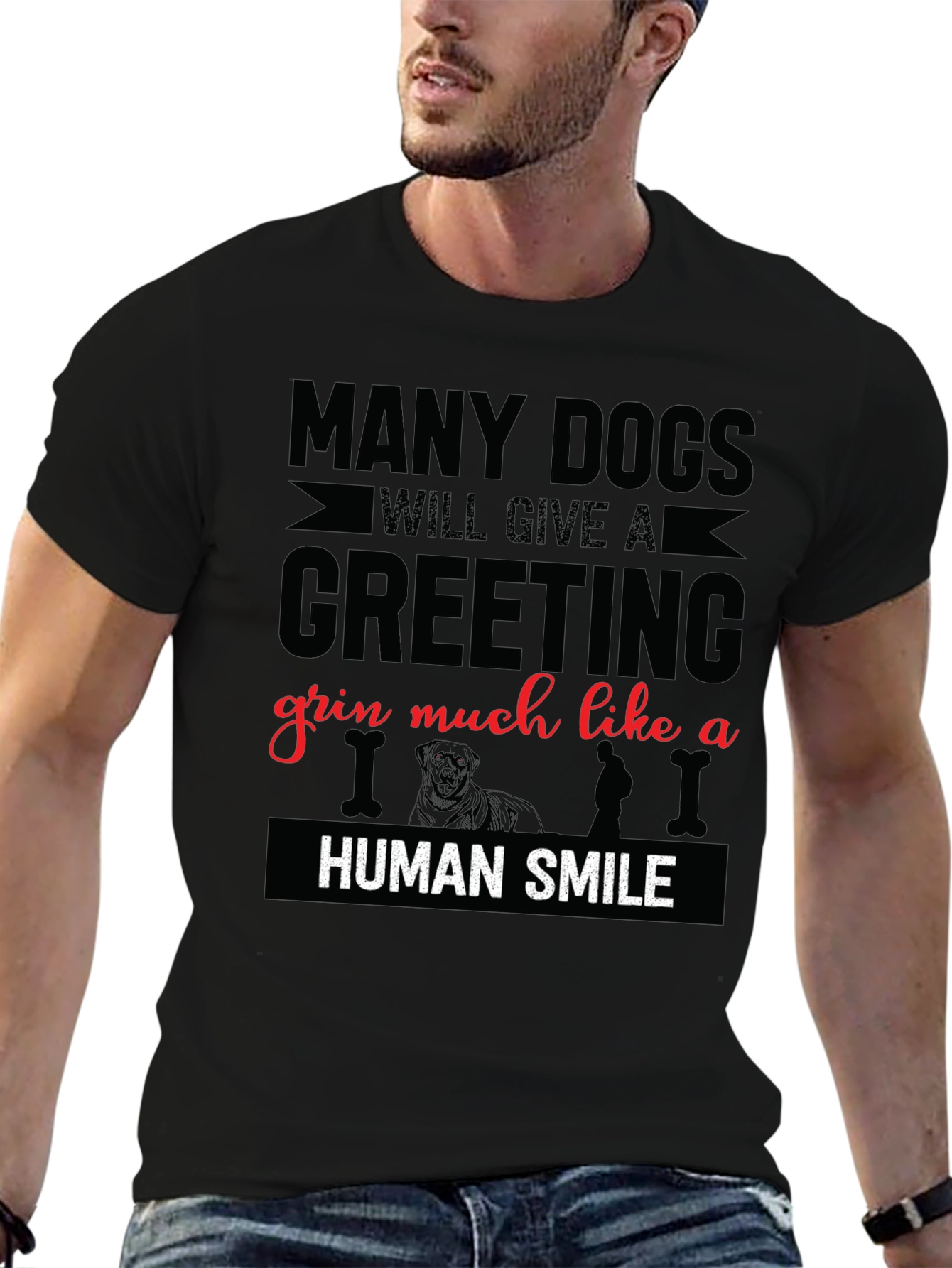Black Dog Lover T-Shirt - Many Dogs Human Smile Graphic Tee view 6