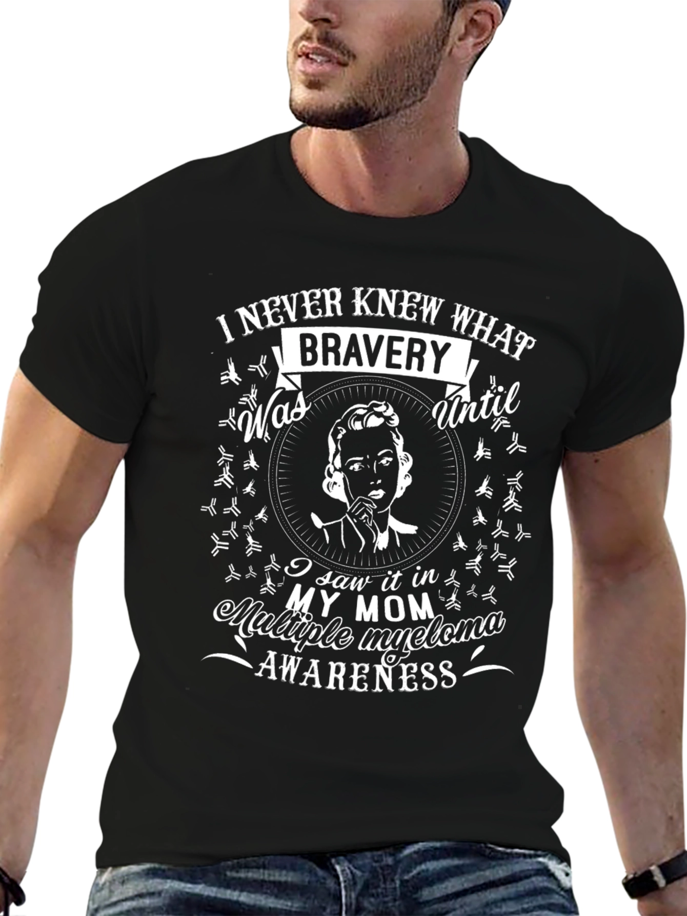 Black My Mom Multiple Myeloma Awareness T-Shirt view 6