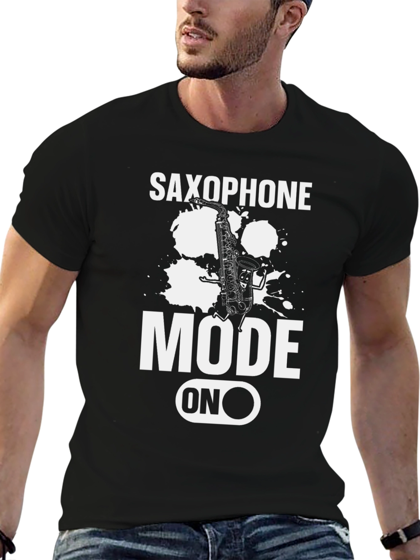 Black Saxophone Mode On Graphic T-Shirt view 6