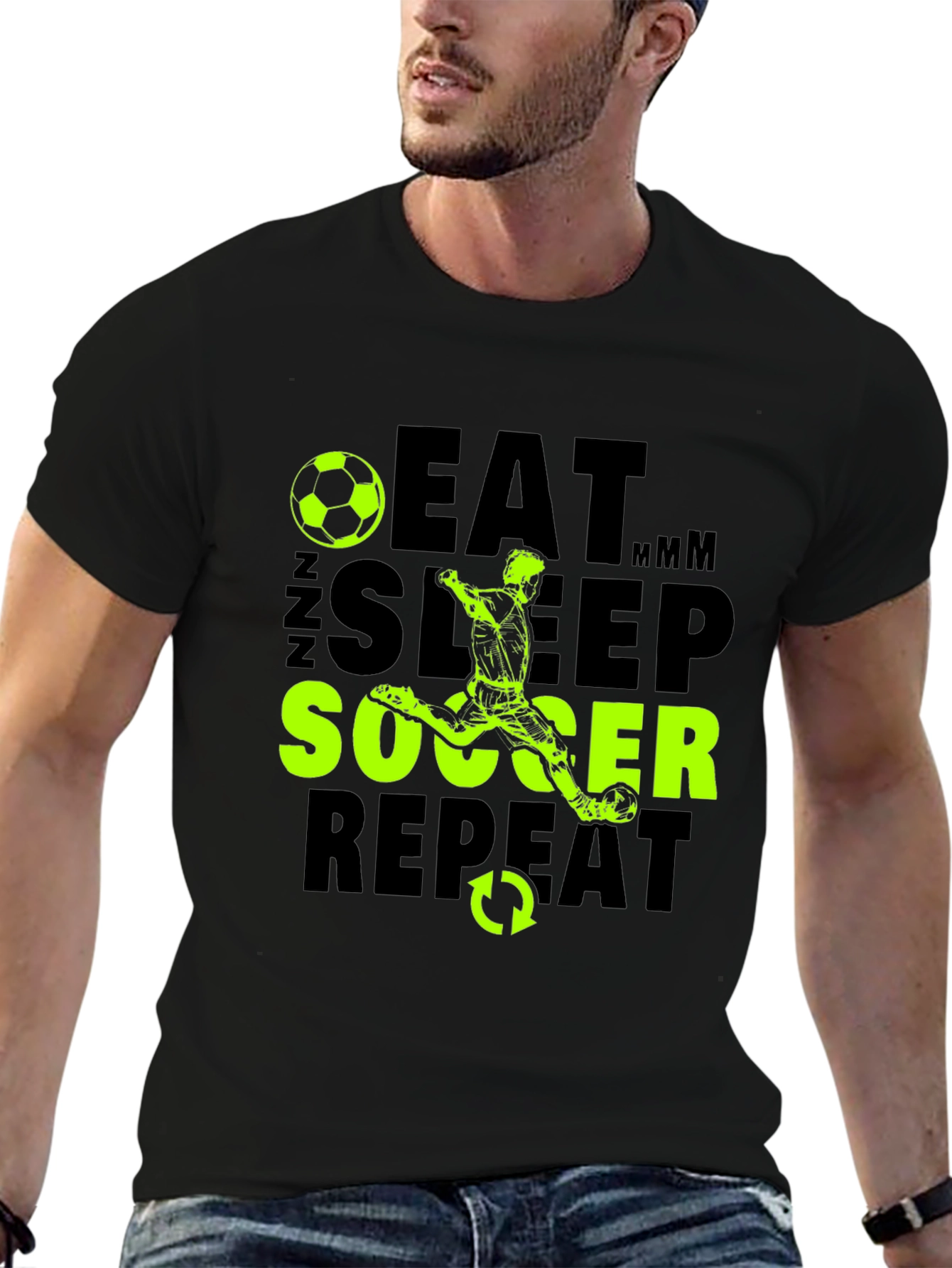 Black Eat Sleep Soccer Repeat Graphic T-Shirt view 6