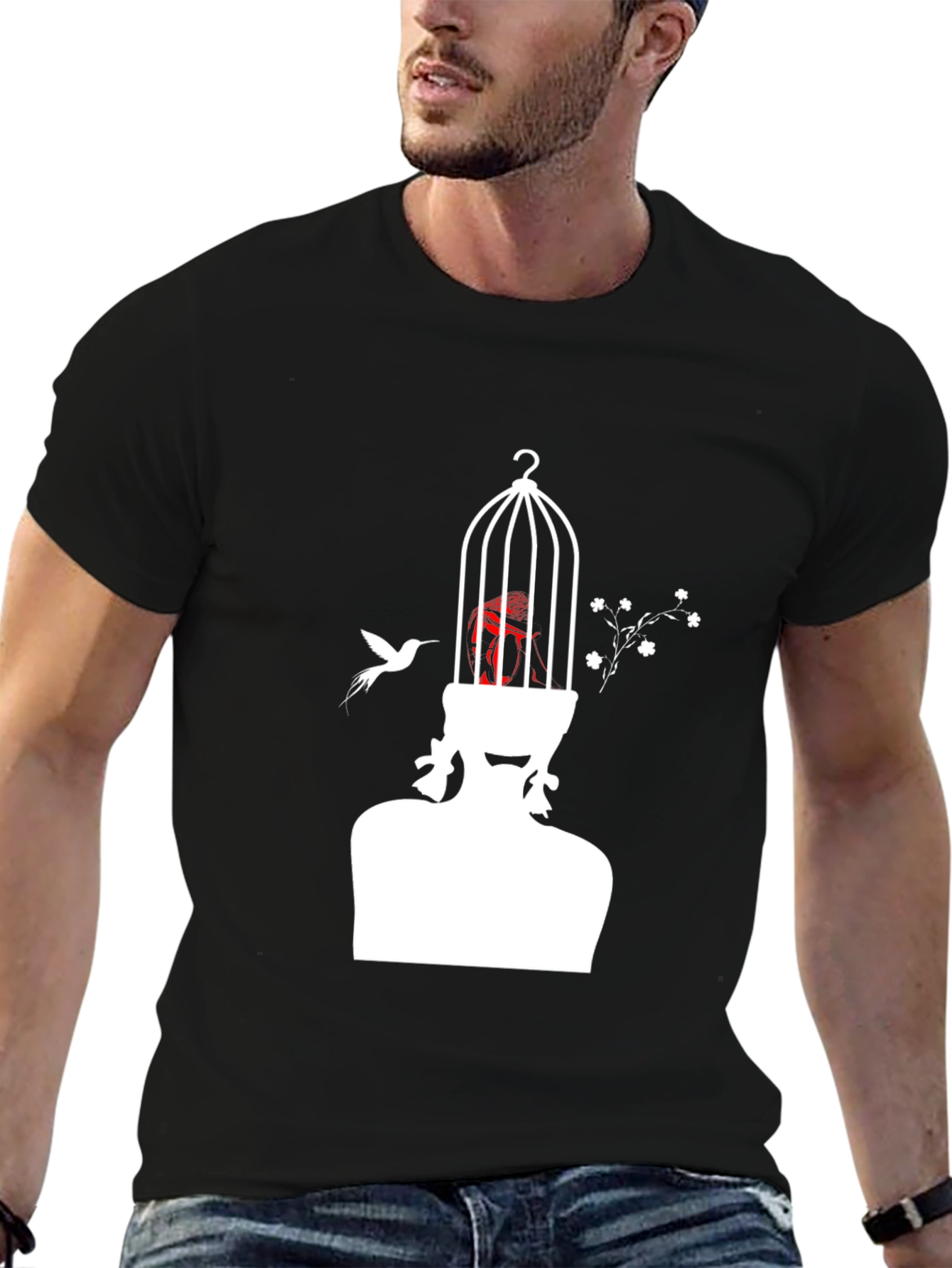 Black Artistic Birdcage Mind T-Shirt view 6