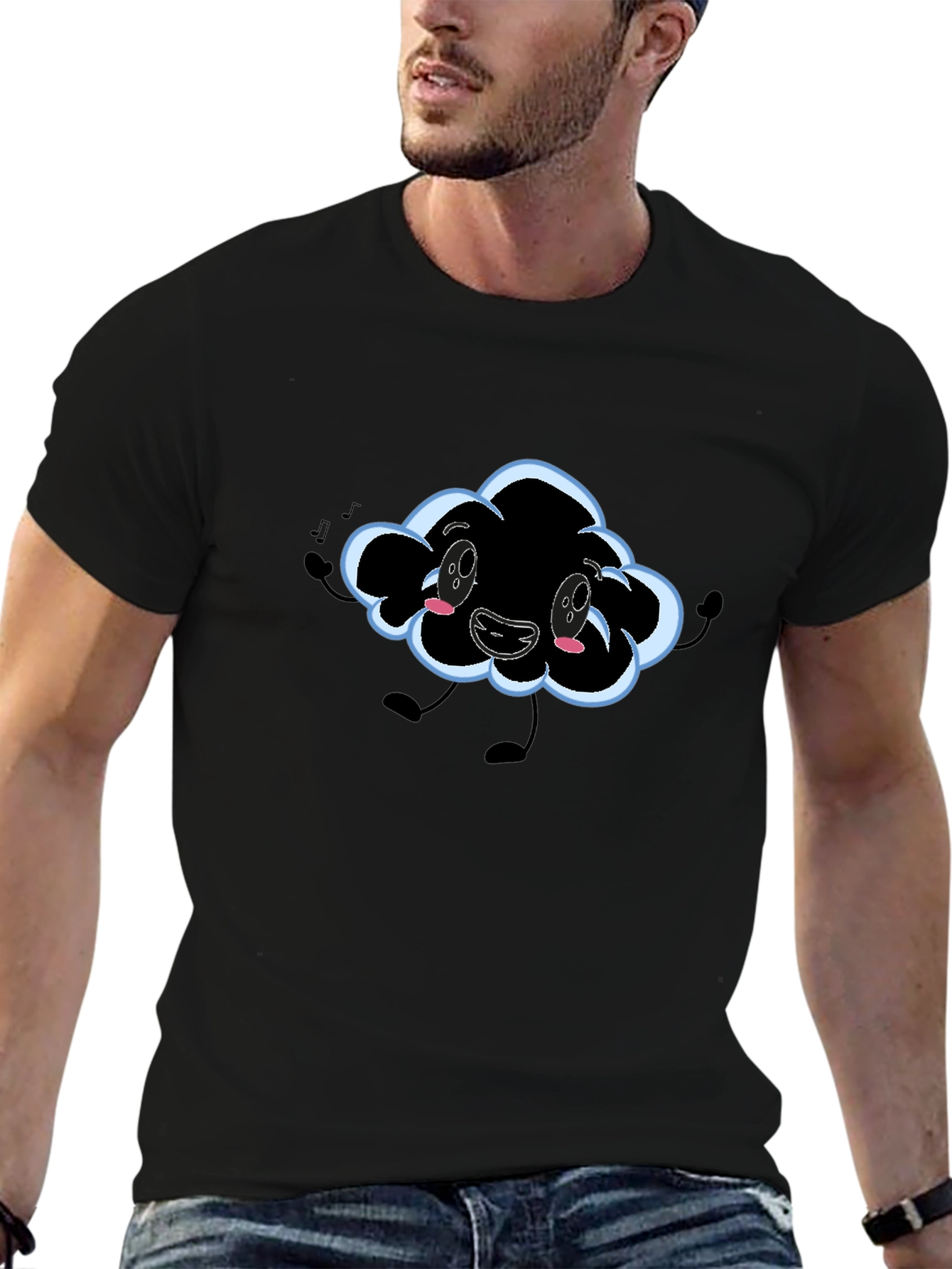 Black Cartoon Cloud Graphic T-Shirt - Black view 6
