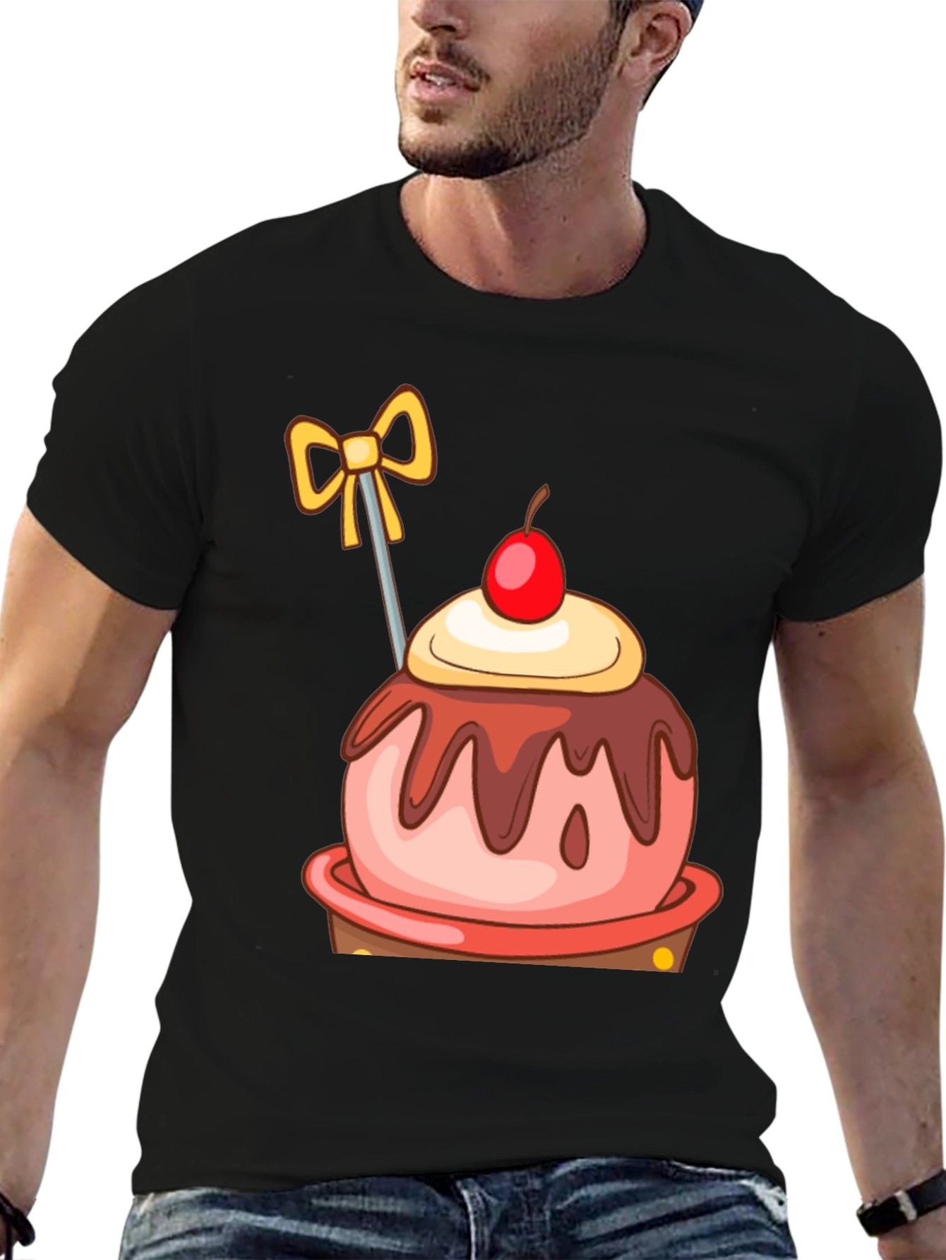 Black Cartoon Cupcake T-Shirt view 6