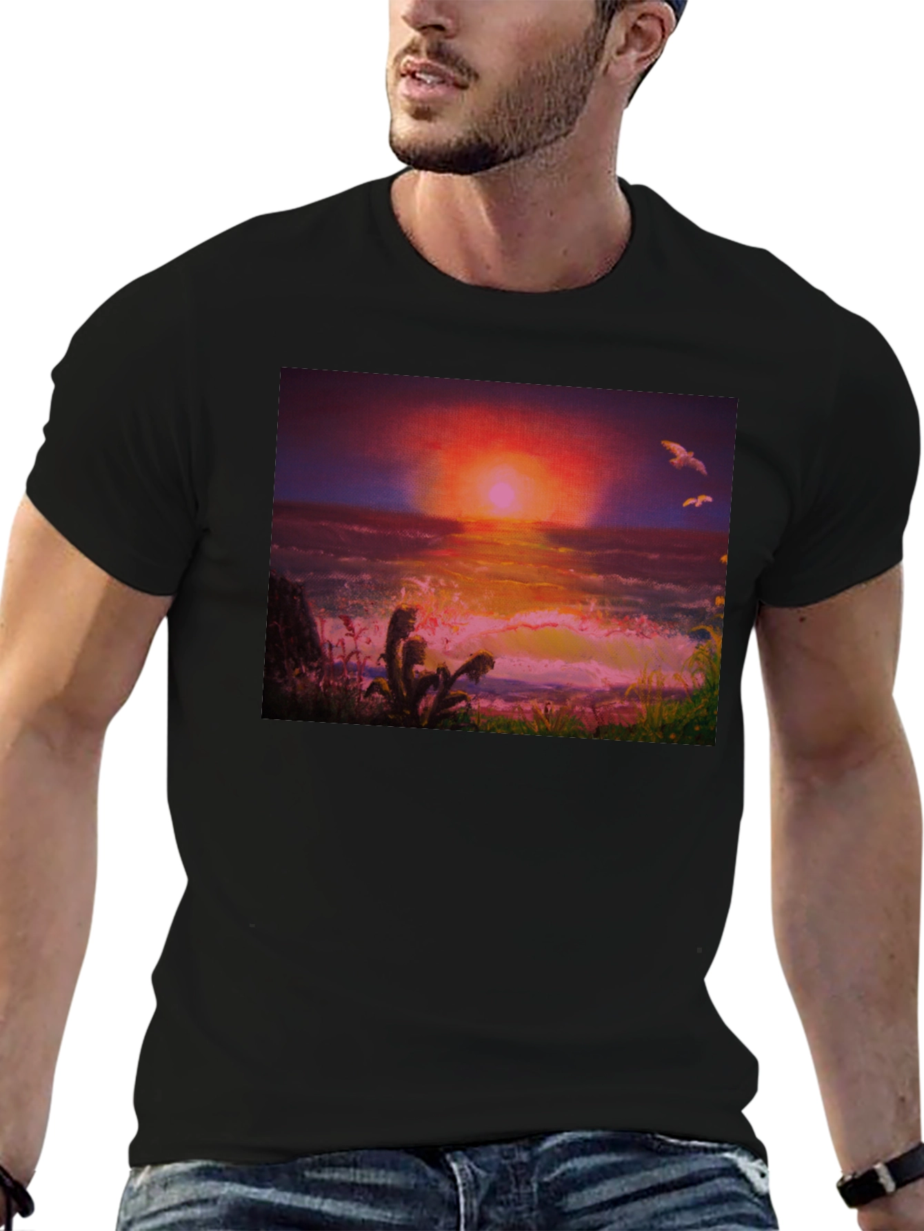 Black Sunset Ocean Graphic Tee - Premium Cotton Blend view 6
