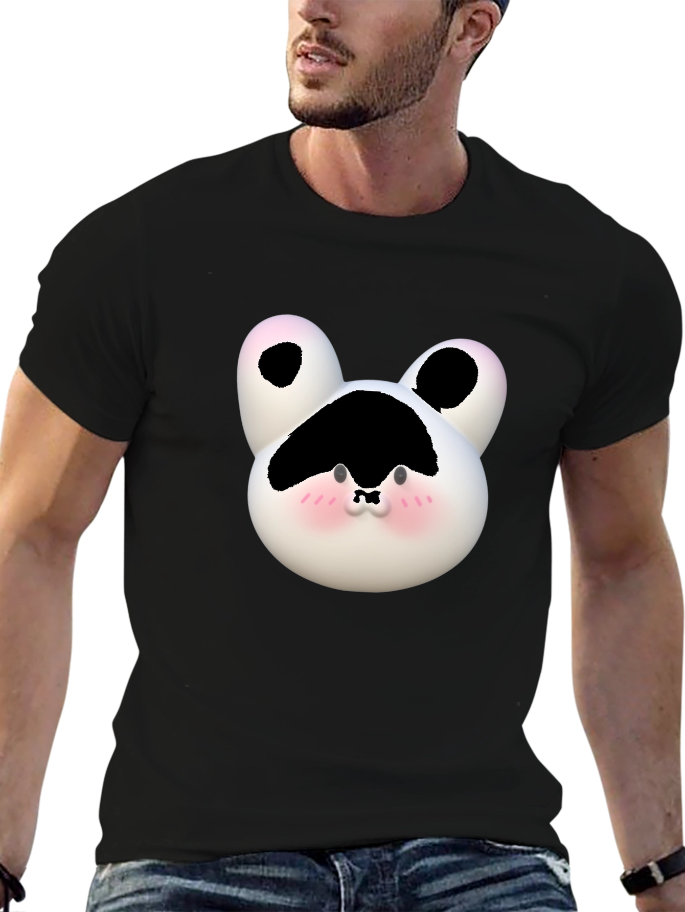 Black Cute Cartoon Cow Face Black T-Shirt view 6