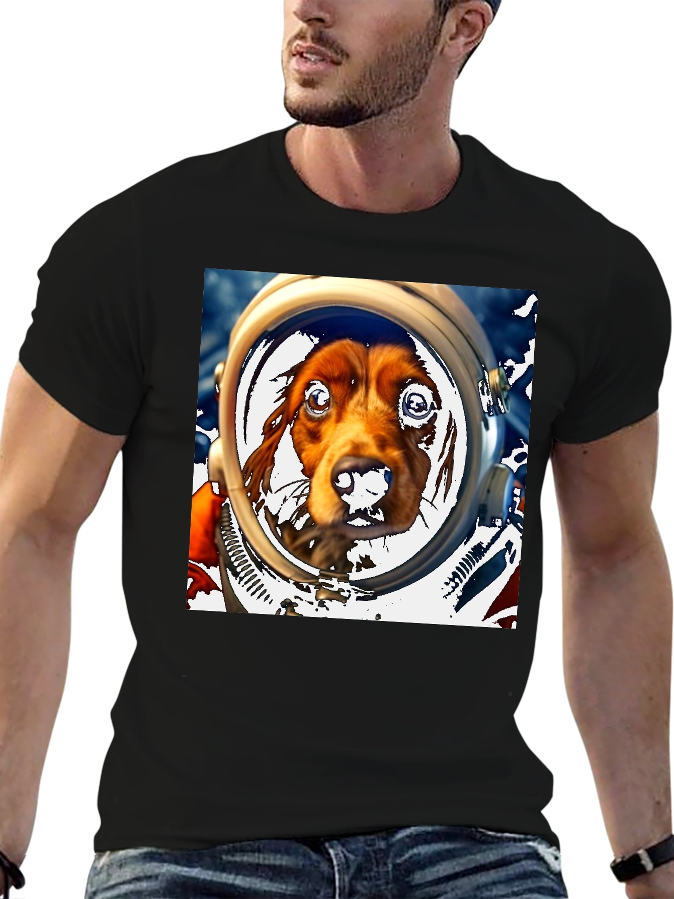Black Dog Astronaut Graphic Tee - Space Dog Lover T-Shirt view 6