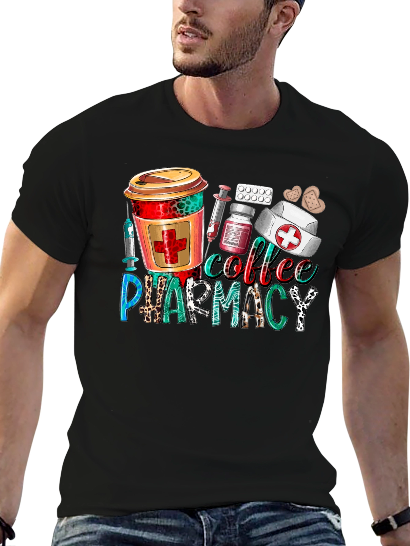 Black Coffee Pharmacy T-Shirt - Nurse, Doctor, Healthcare view 6