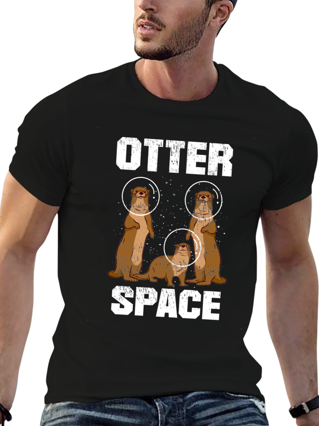 Black Otter Space Graphic Tee - Men's Black T-Shirt view 6