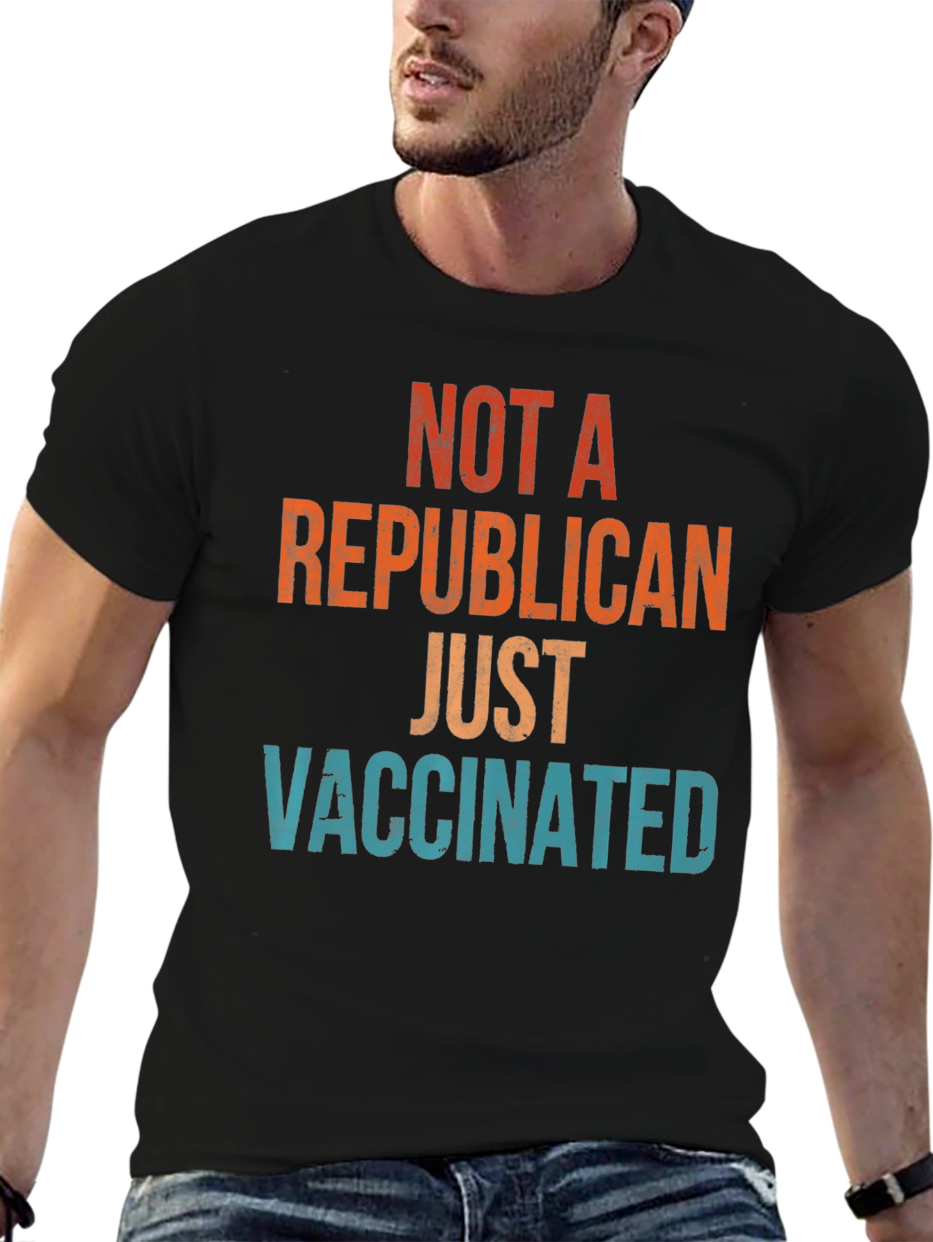 Black Not a Republican Just Vaccinated T-Shirt view 6