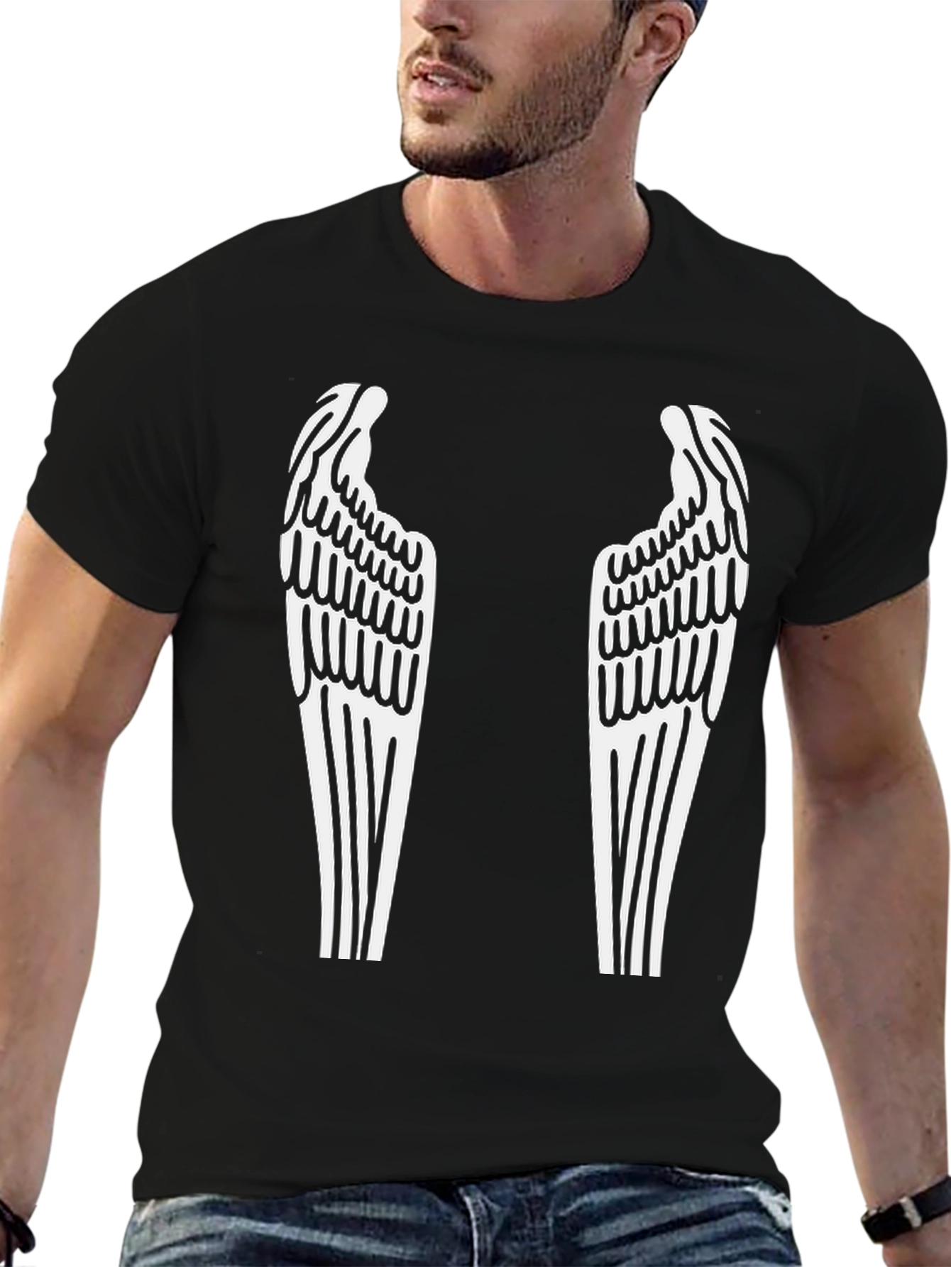 Black Angel Wings Graphic Tee - Black Cotton Blend view 6