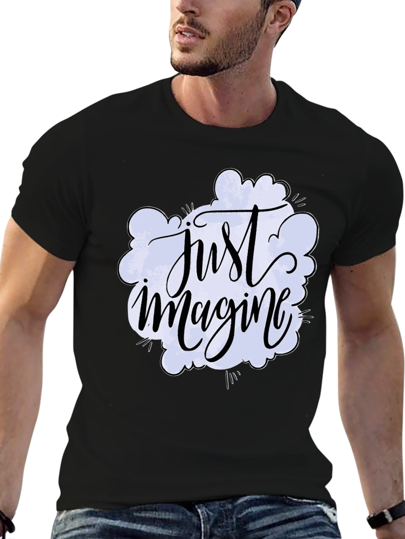 Black Just Imagine Graphic Tee - Crew Neck Soft Cotton Blend view 6