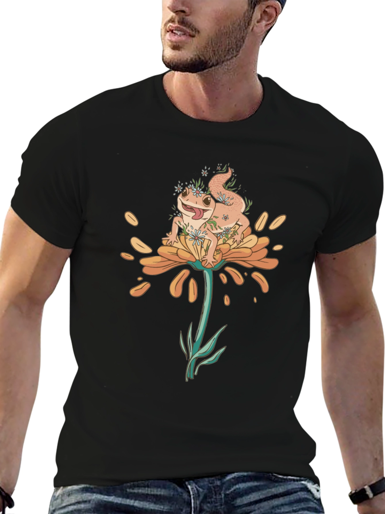 Black Gecko on Flower Graphic T-Shirt - Black view 6