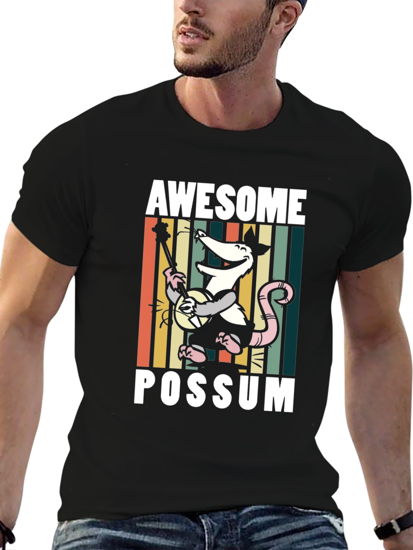Black Awesome Possum T-Shirt, Banjo Playing Opossum Tee view 6