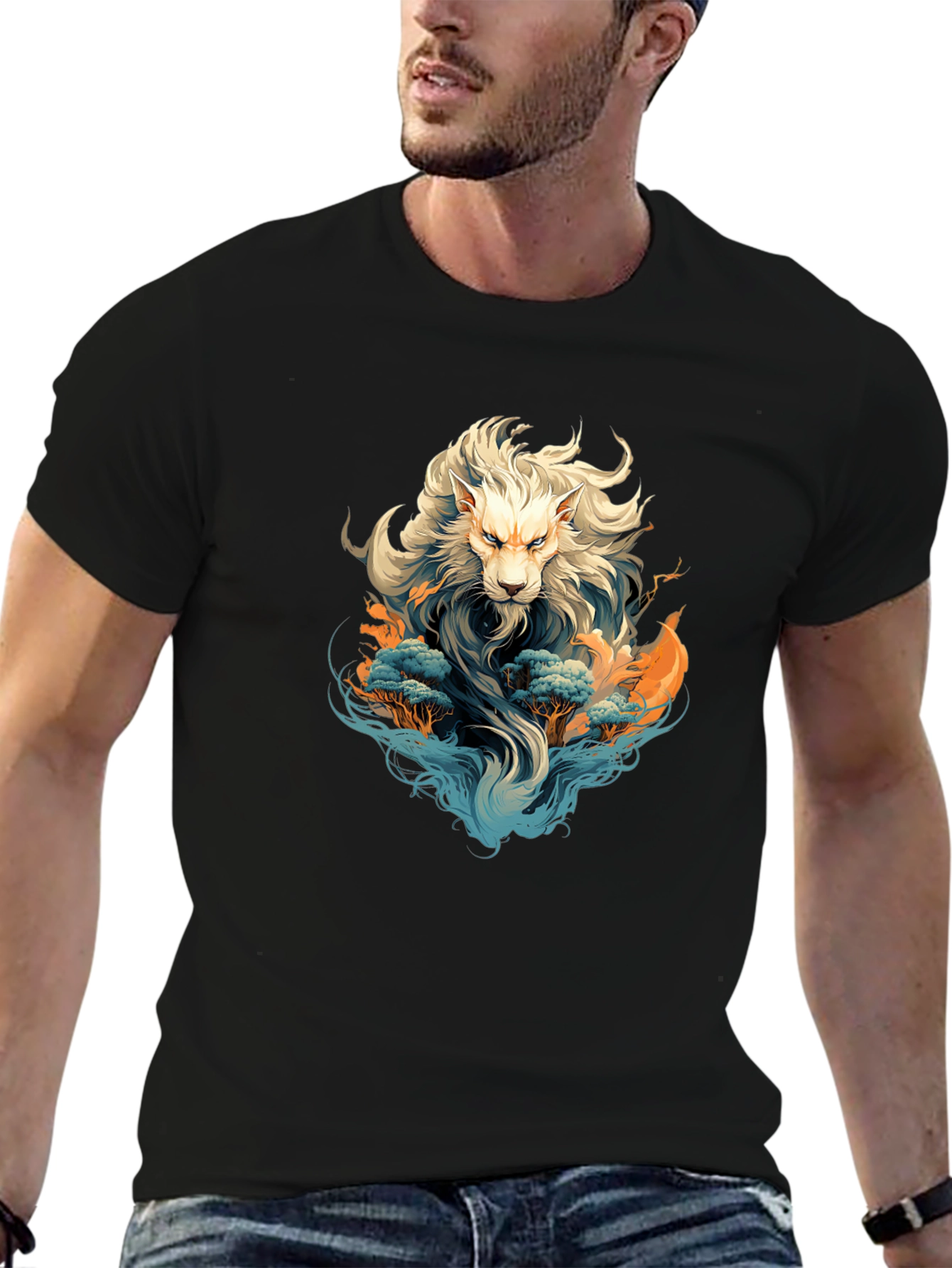 Black Lion Graphic Black T-Shirt view 6