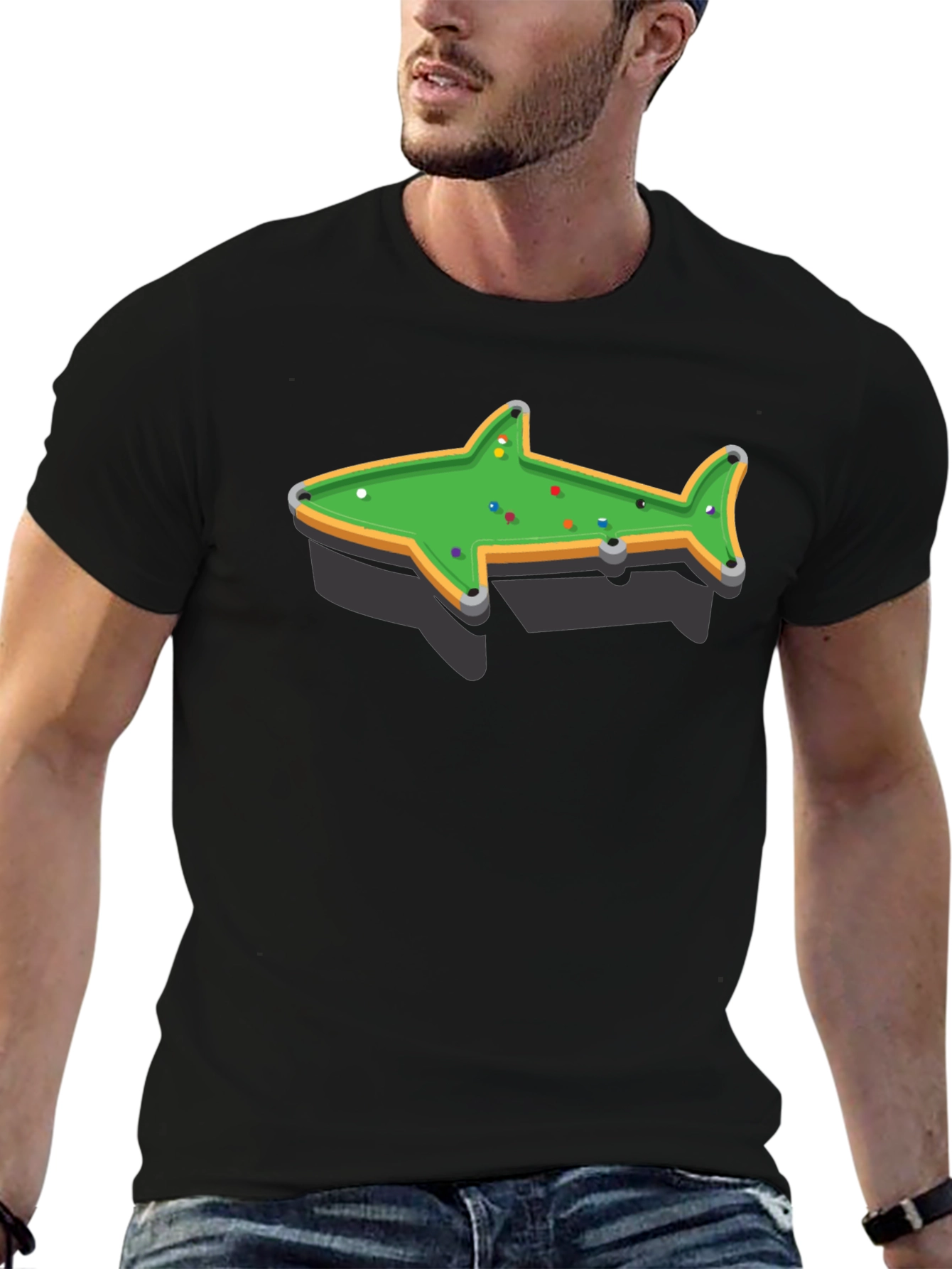Black Shark Pool Table Graphic Tee - Unique Billiards Shirt view 6