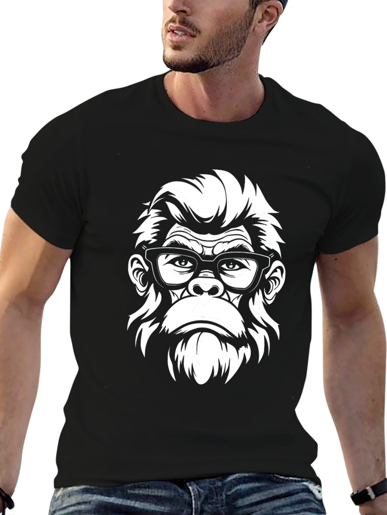 Black Cool Gorilla with Glasses Graphic T-Shirt - Black view 6