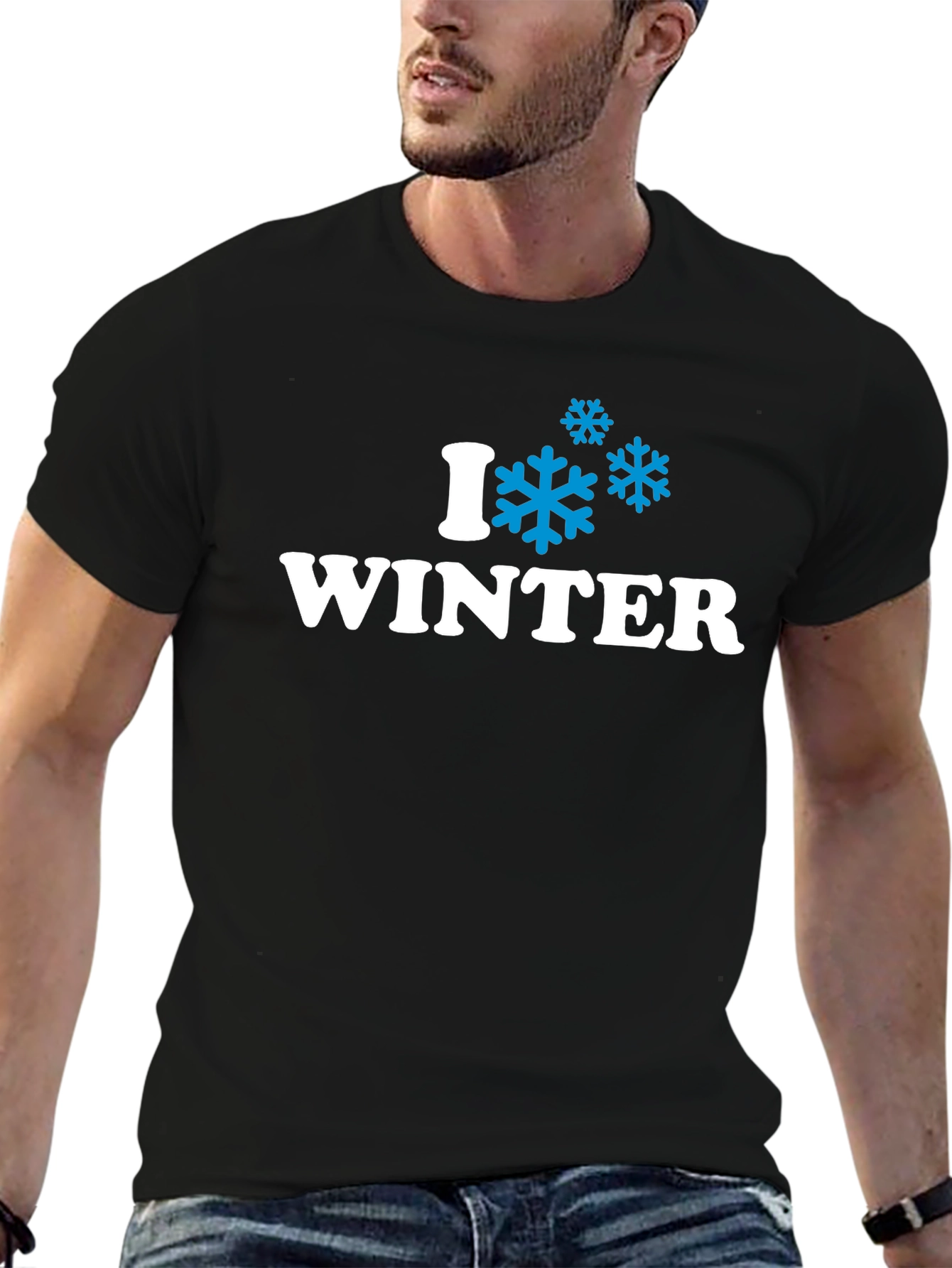 Black I Love Winter Snowflake T-Shirt - Black Cotton Blend view 6