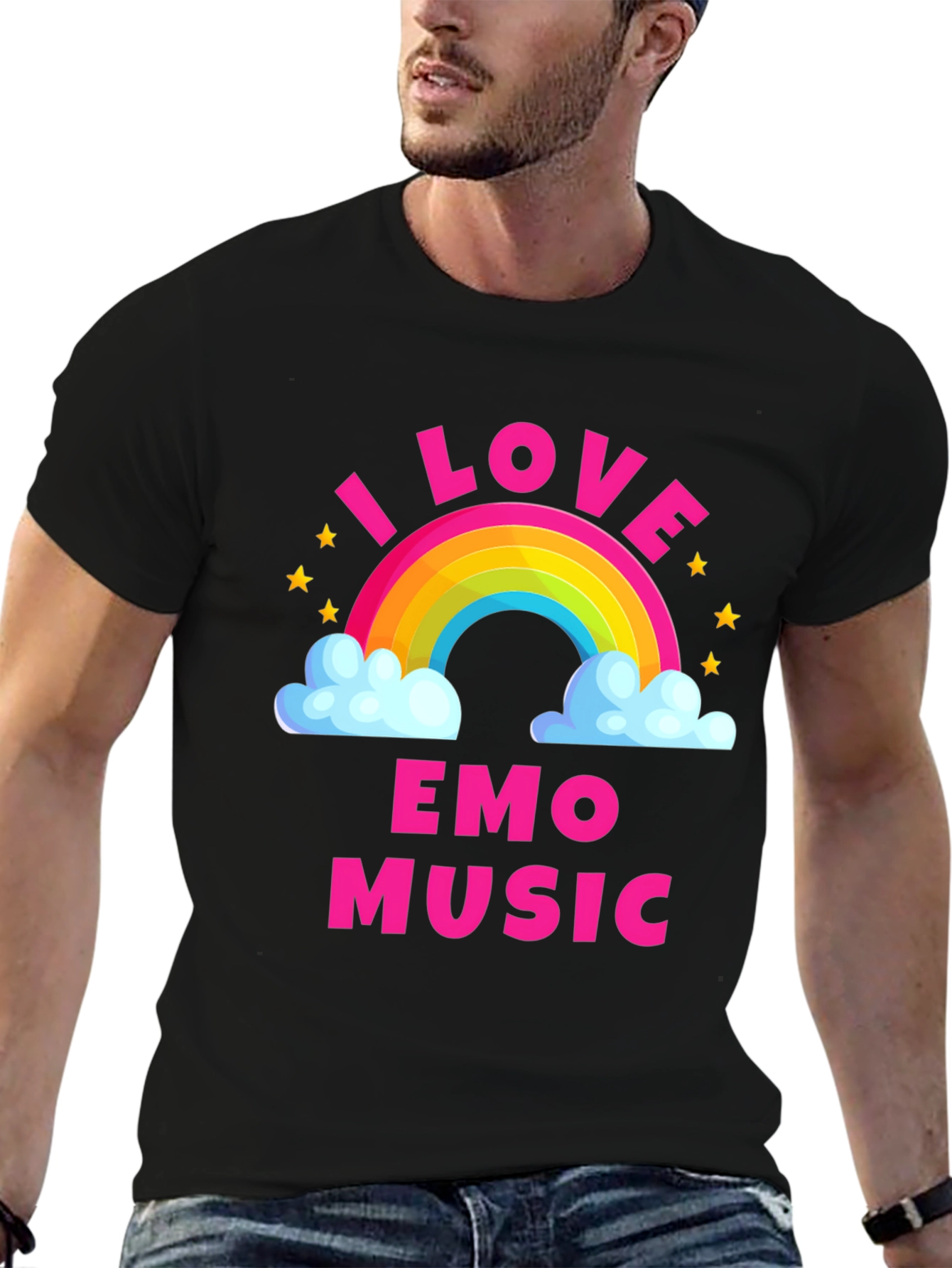 Black I Love Emo Music Rainbow T-Shirt view 6