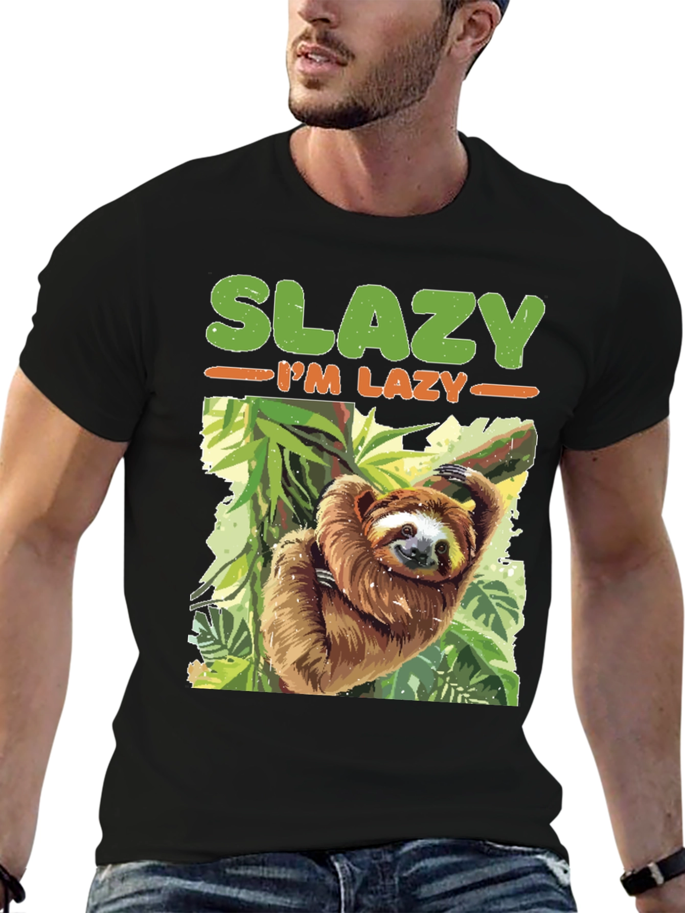 Black Slazy I'm Lazy Sloth T-Shirt view 6