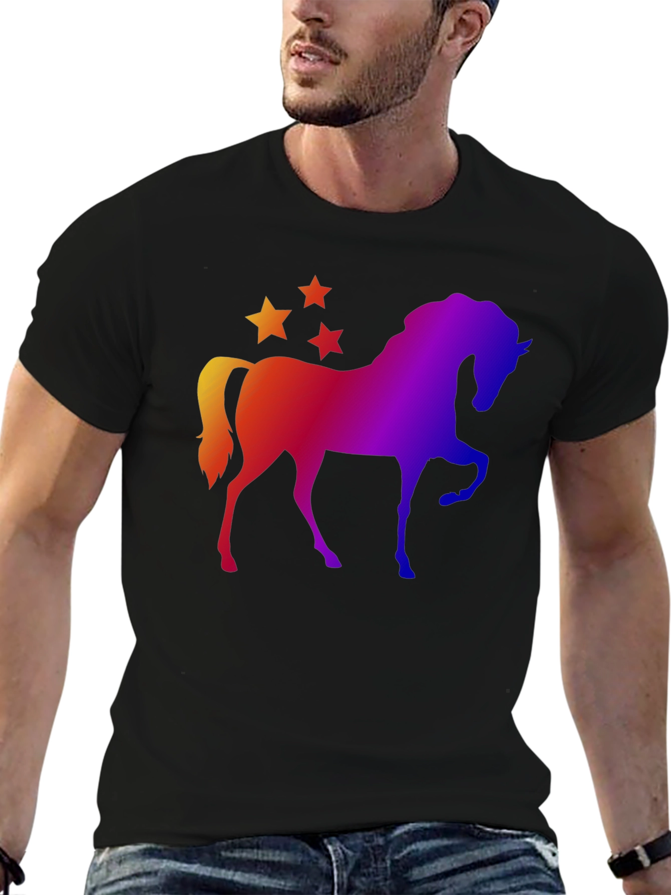 Black Rainbow Horse and Stars Graphic Tee view 6