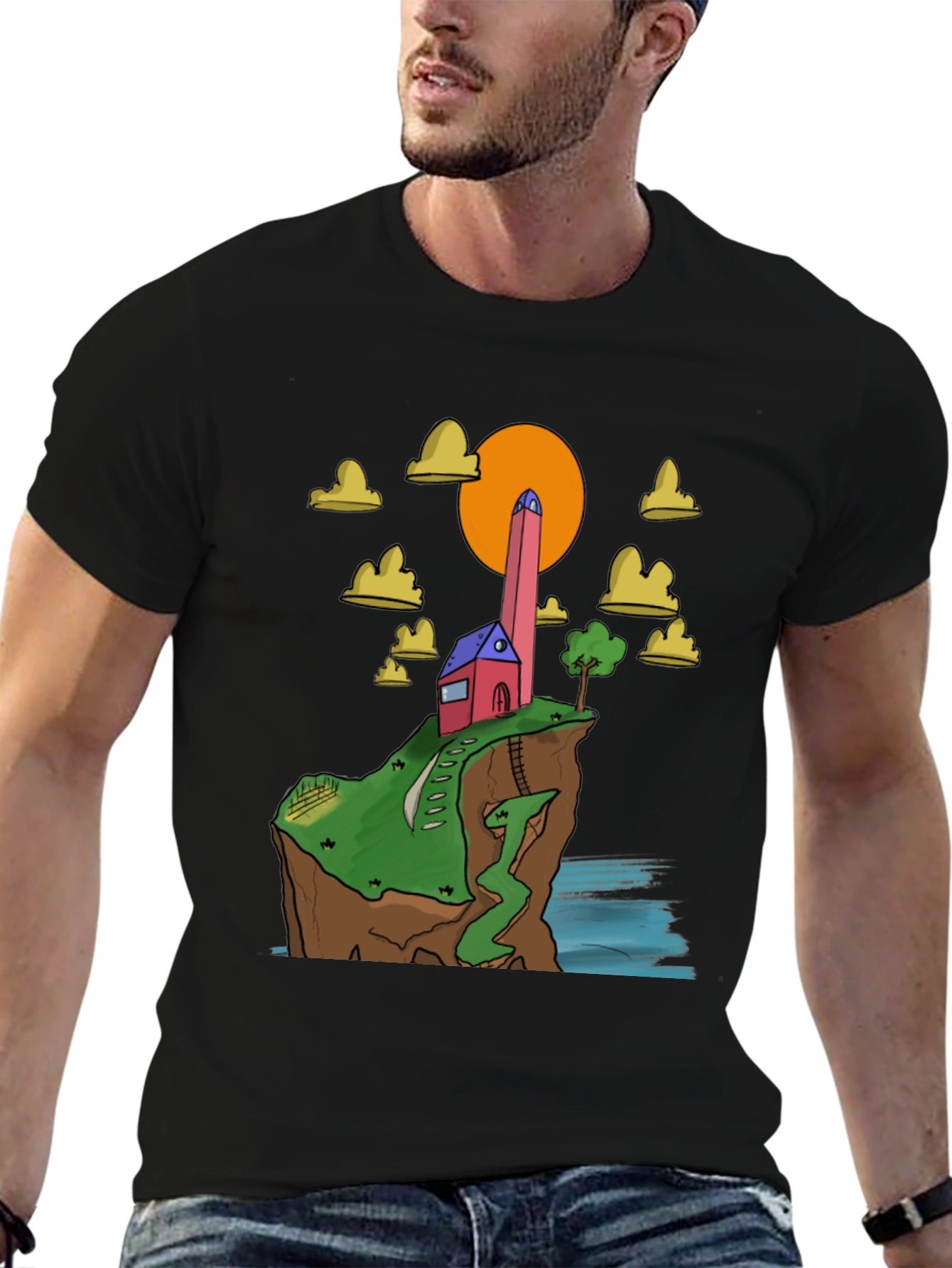 Black Cliffside Cartoon Tee view 6