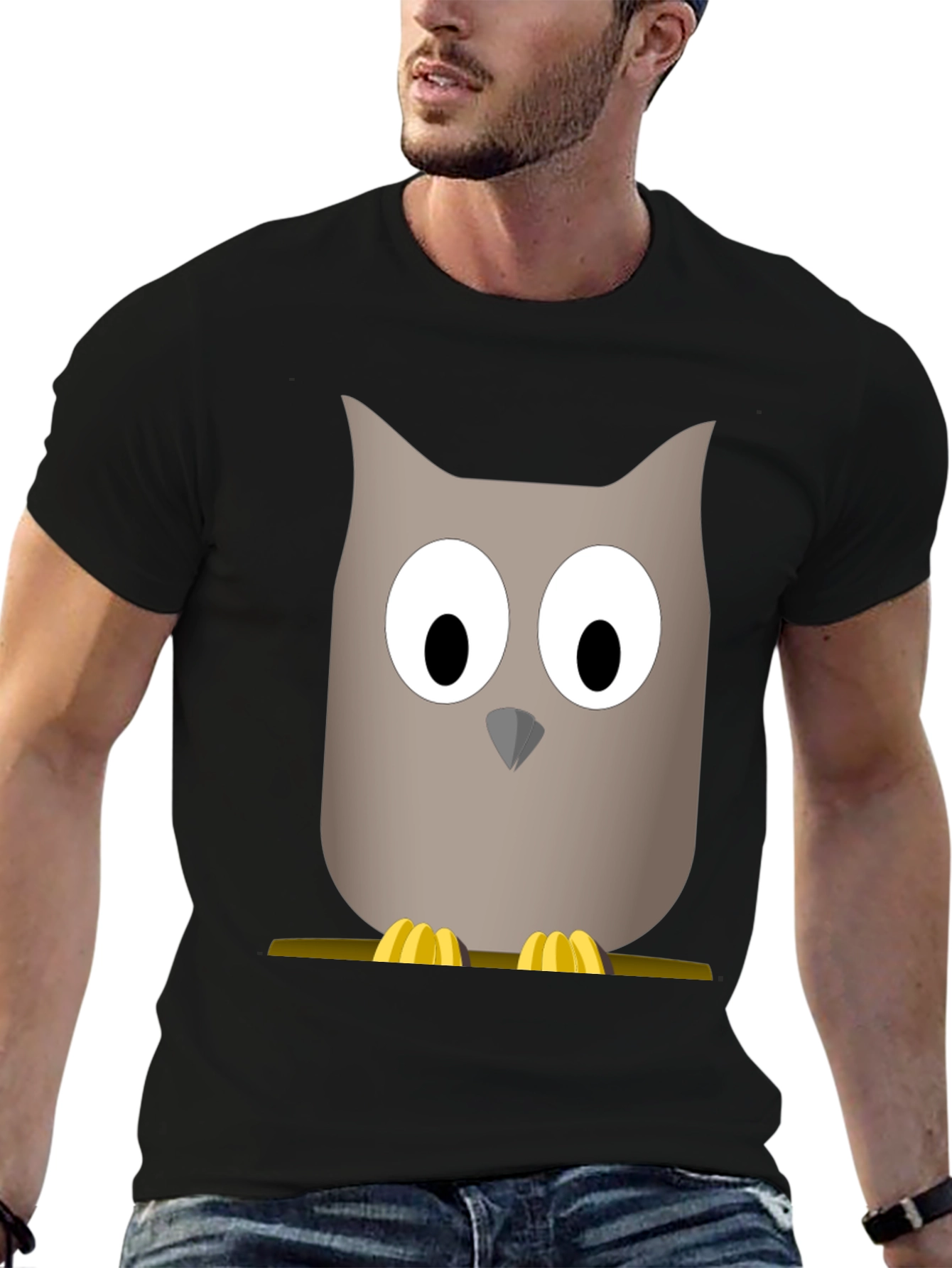 Black Cartoon Owl Graphic Tee - Men's Black T-Shirt view 6