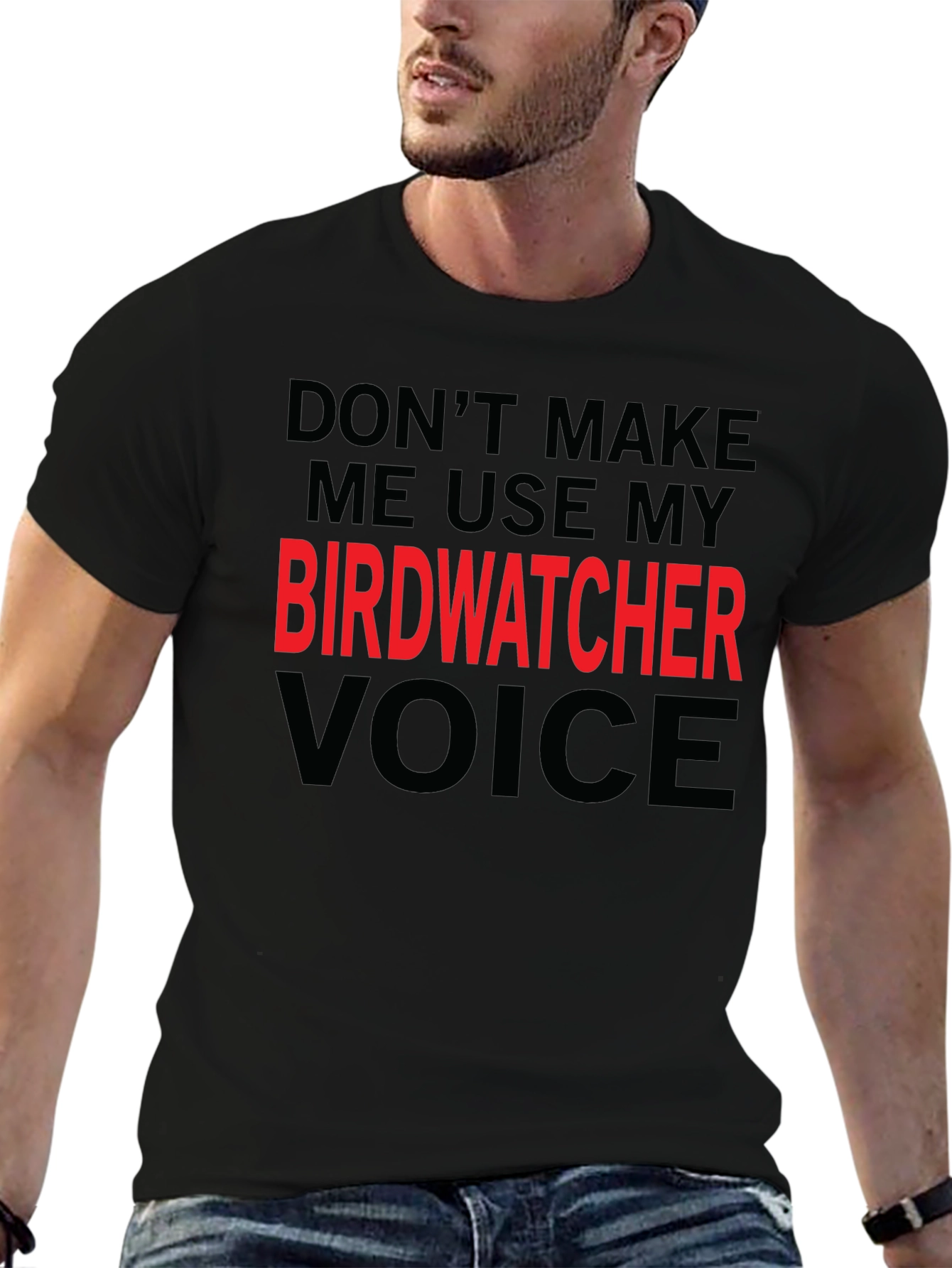 Black Birdwatcher Voice T-Shirt - Funny Bird Watching Tee view 6