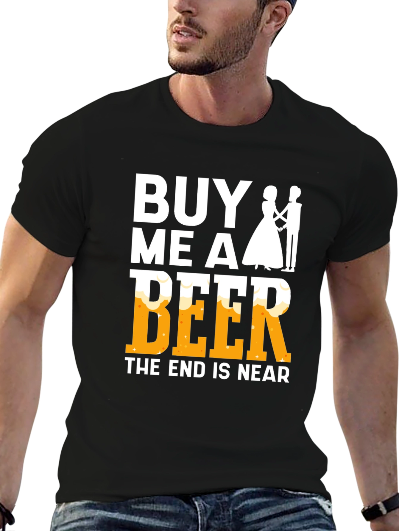 Black Buy Me A Beer - Funny Wedding T-Shirt view 6
