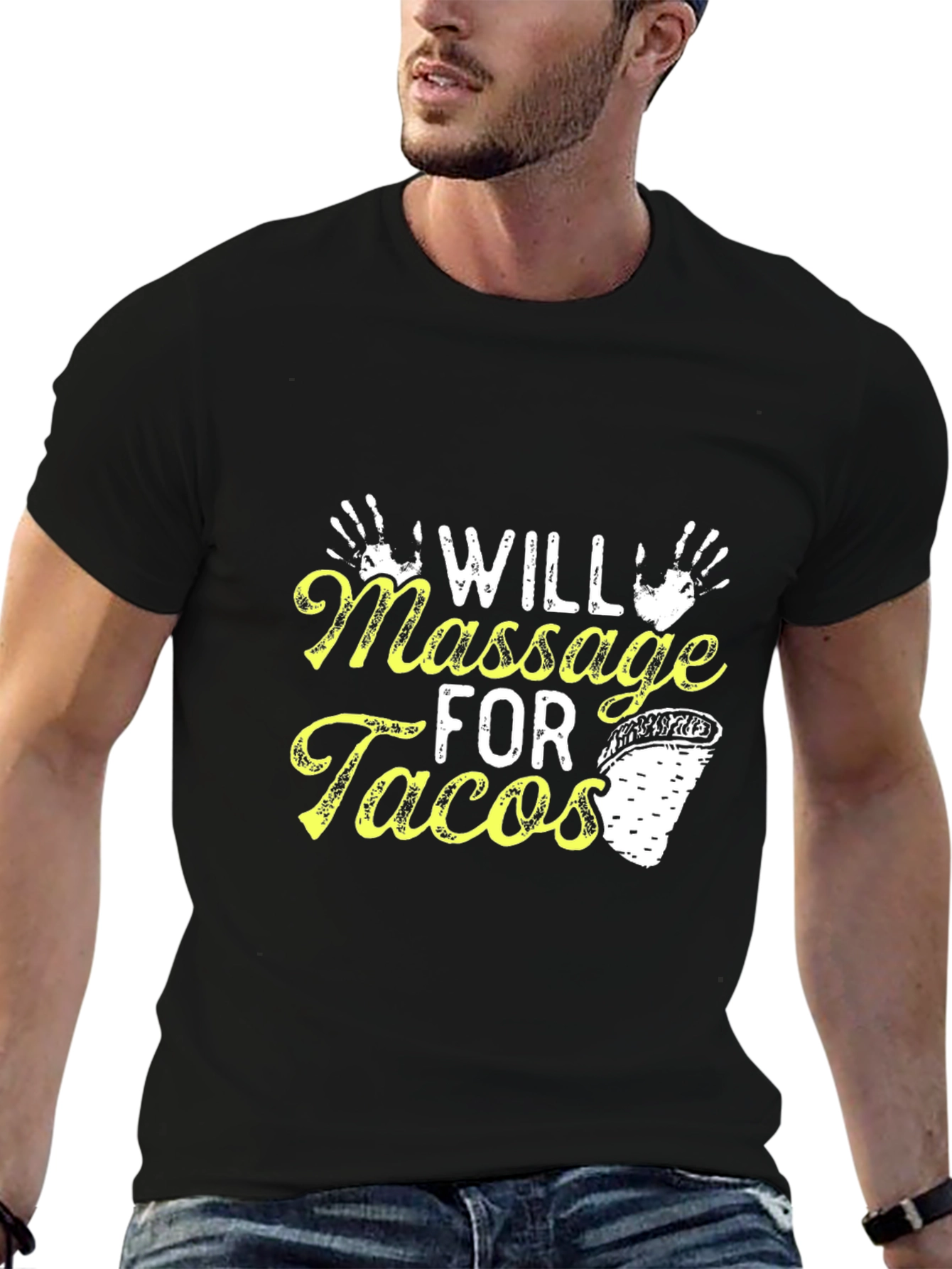 Black Massage for Tacos Black T-Shirt view 6