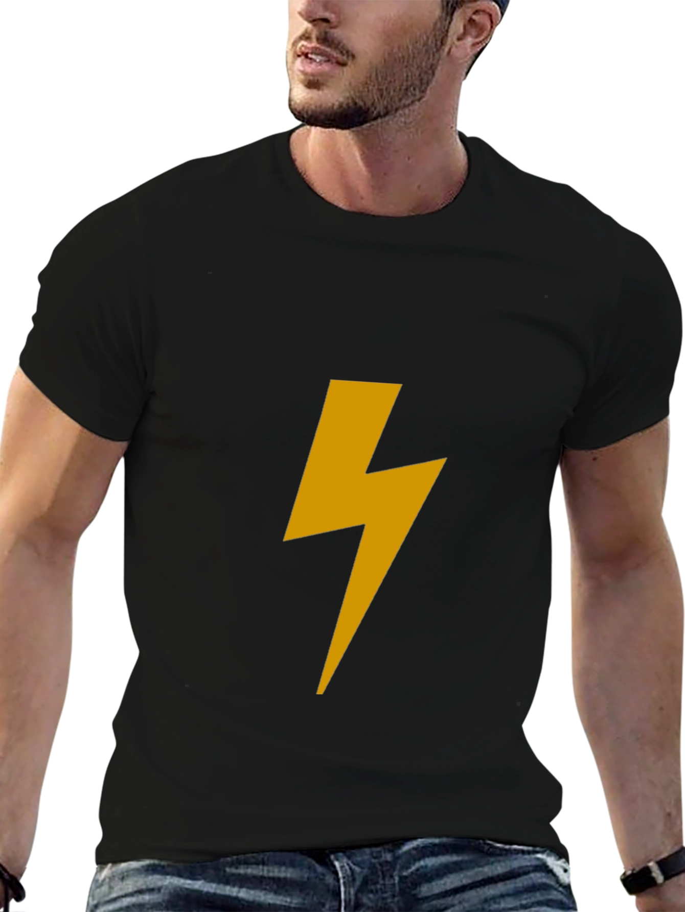 Black Black Tee with Bold Lightning Bolt Graphic view 6