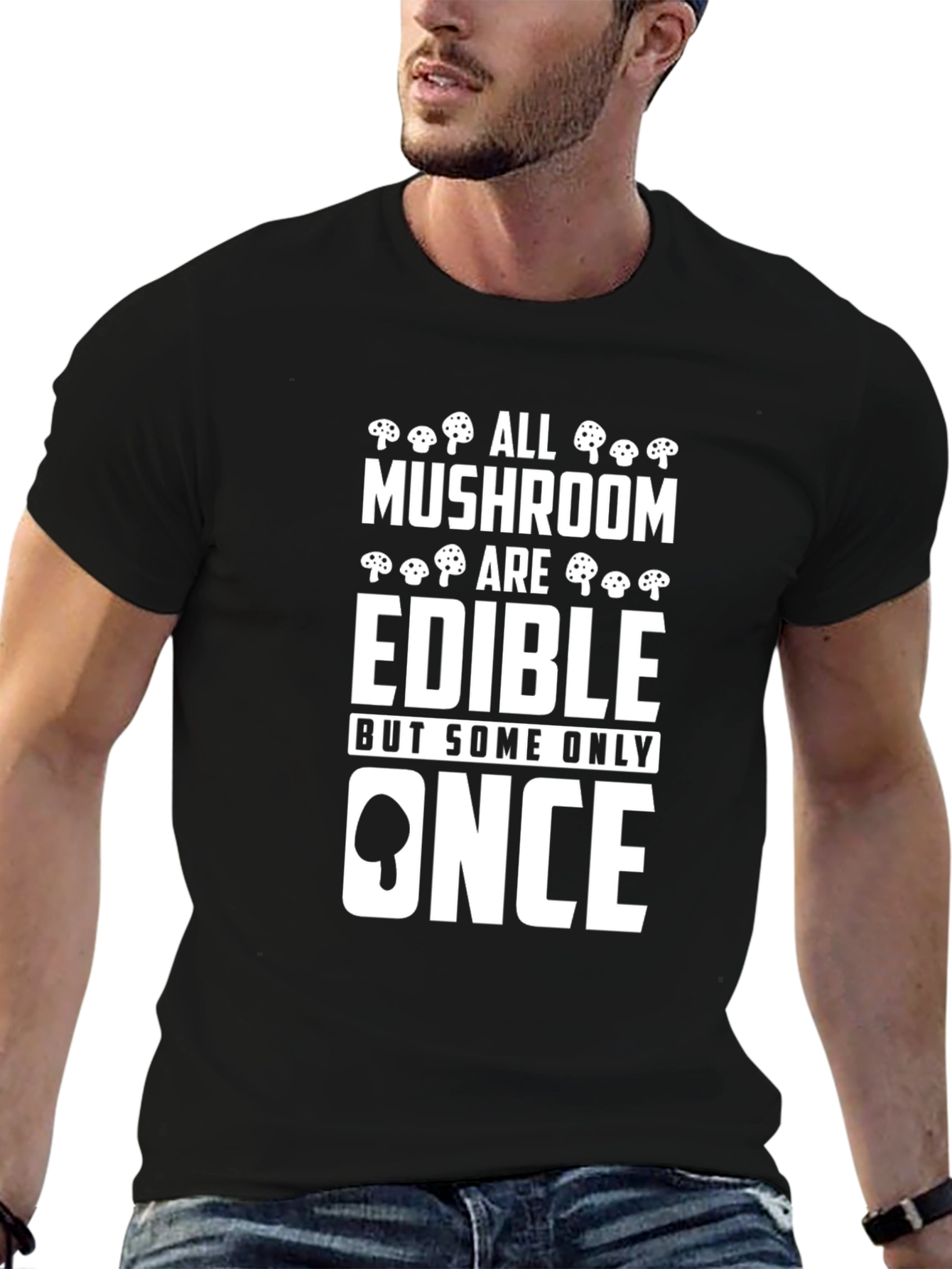Black Mushroom Edible T-Shirt Funny Nature Lover Tee view 6