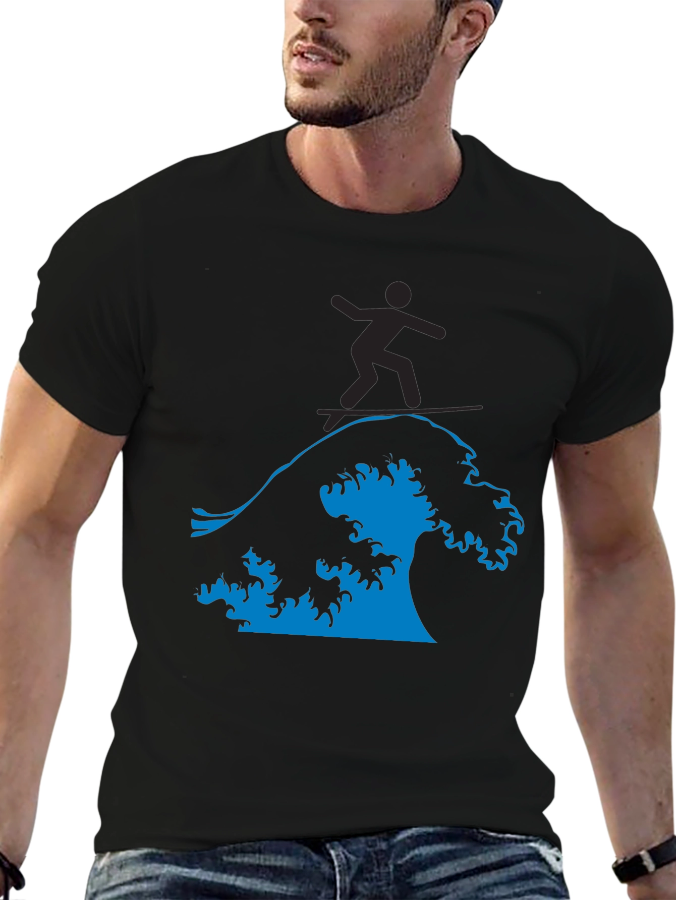 Black Surfing Wave Graphic Tee - Black view 6