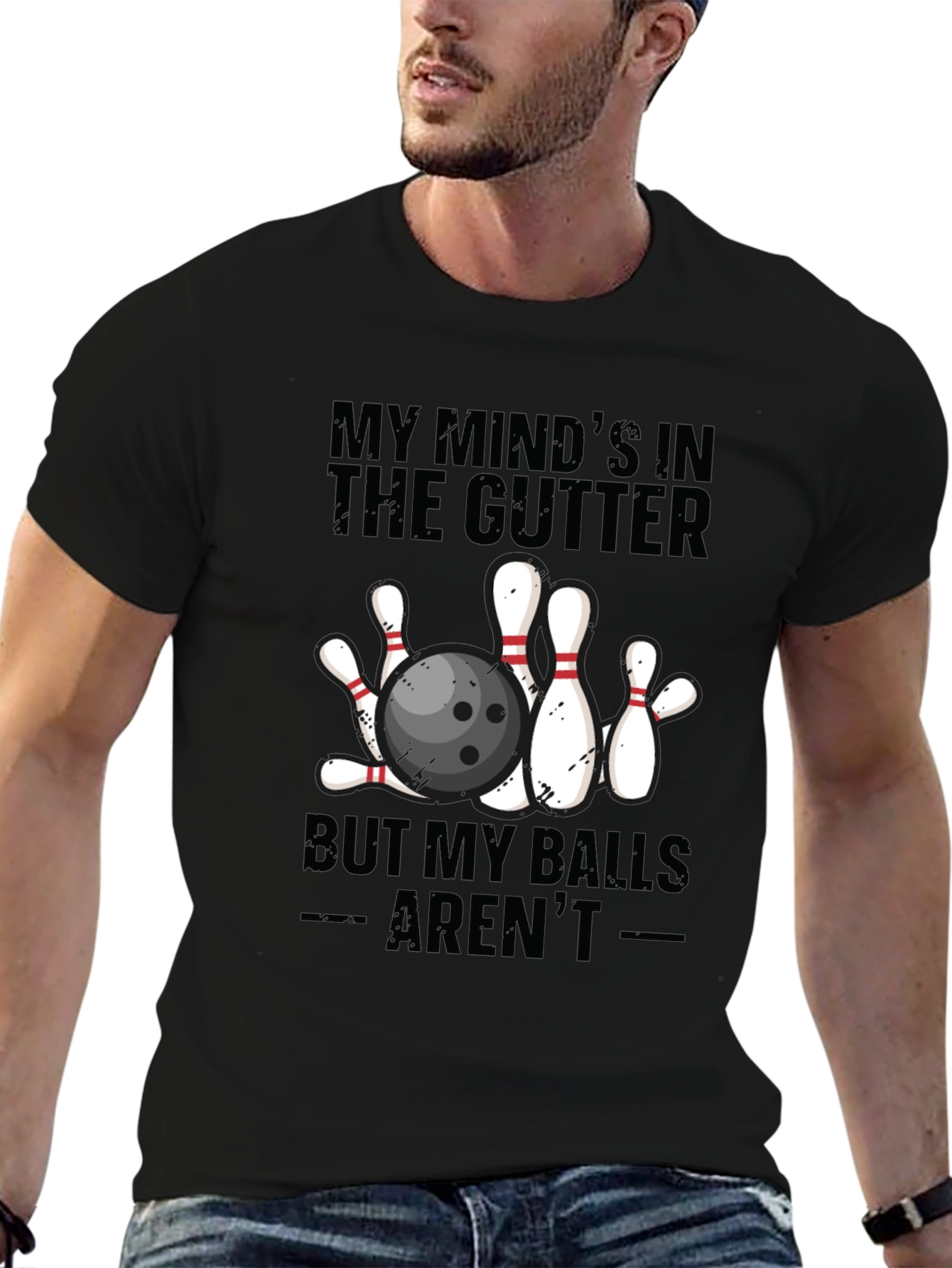 Black Bowling Humor Graphic Tee - Mind in the Gutter view 6