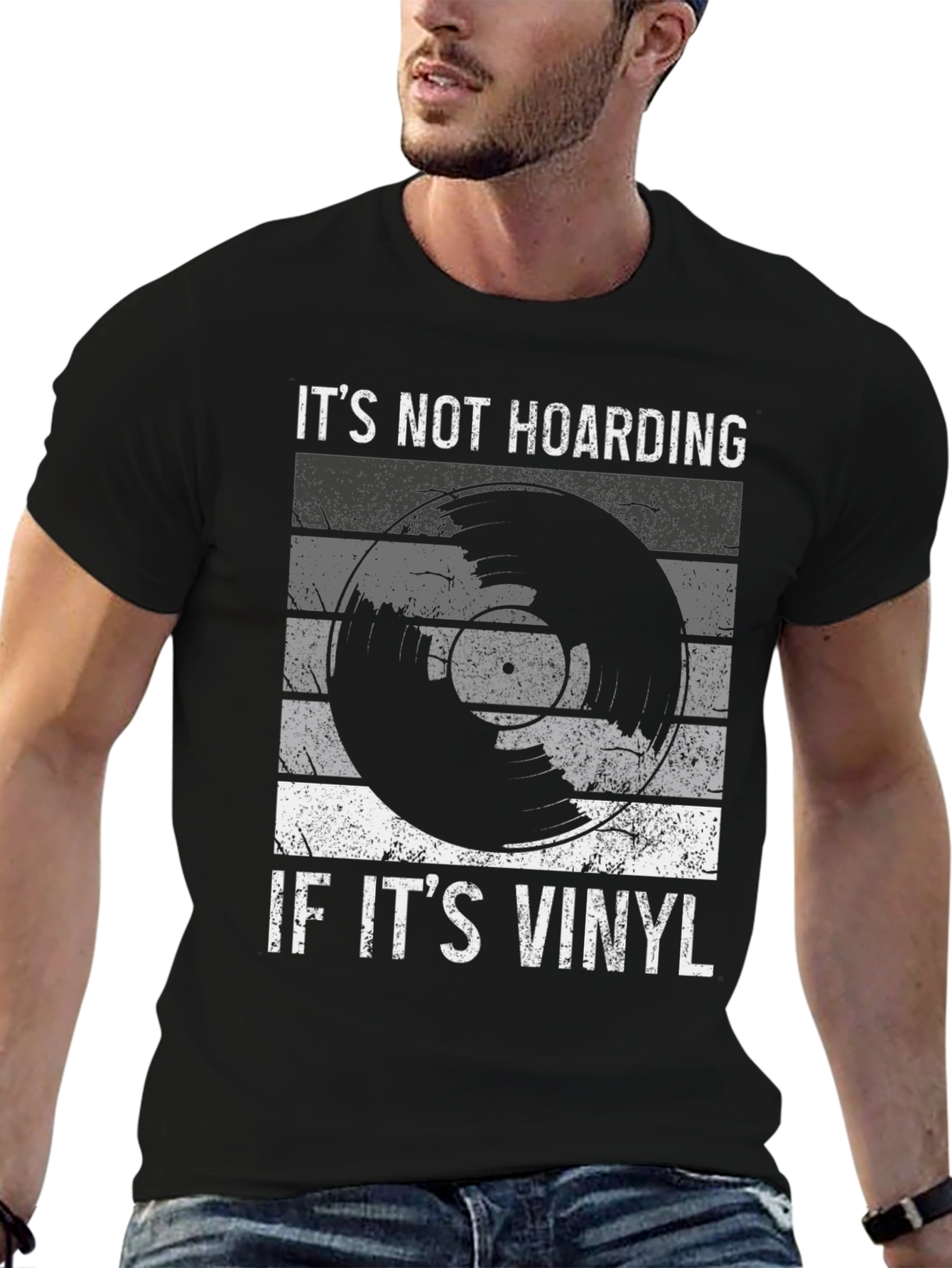 Black It's Not Hoarding If It's Vinyl T-Shirt view 6