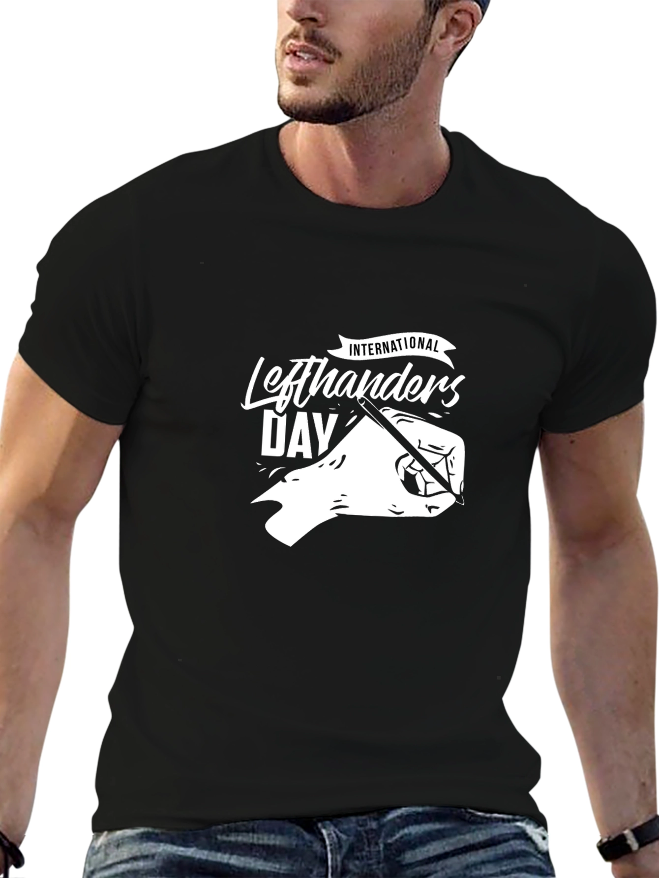 Black International Left Handers Day Black T-shirt view 6
