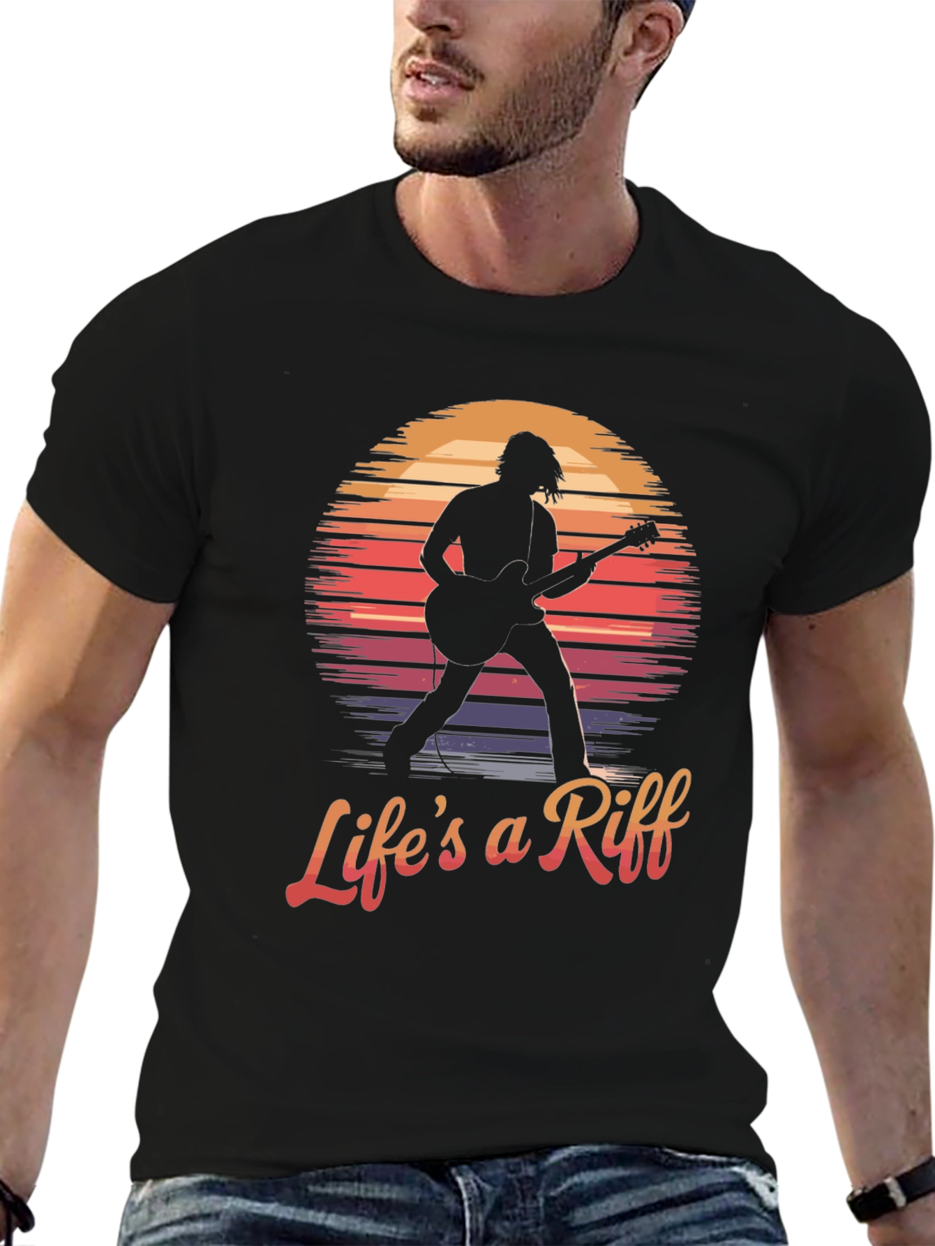Black Life's a Riff Guitar Player Graphic Tee view 6