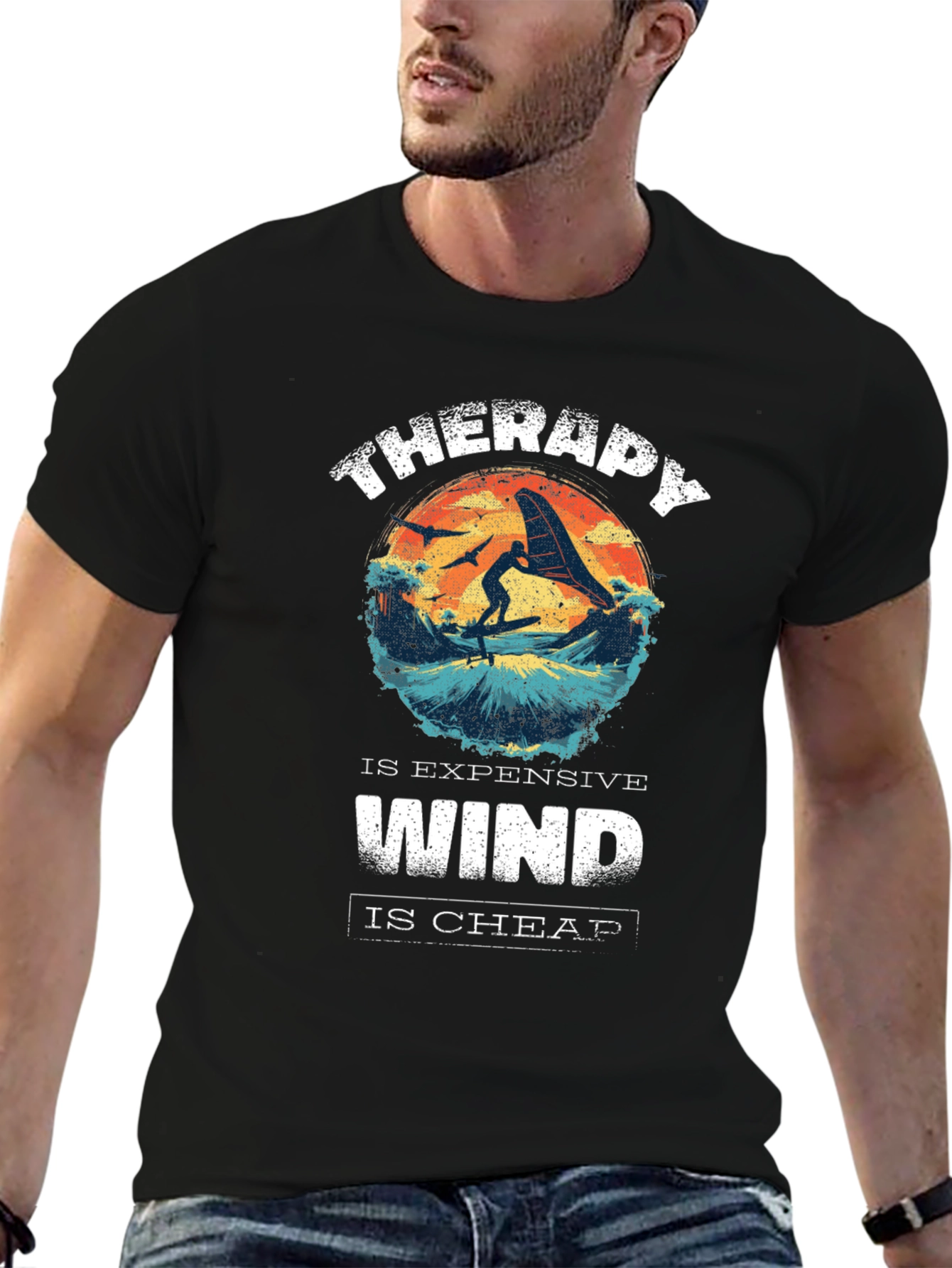 Black Therapy is Expensive Wind is Cheap Graphic T-Shirt view 6