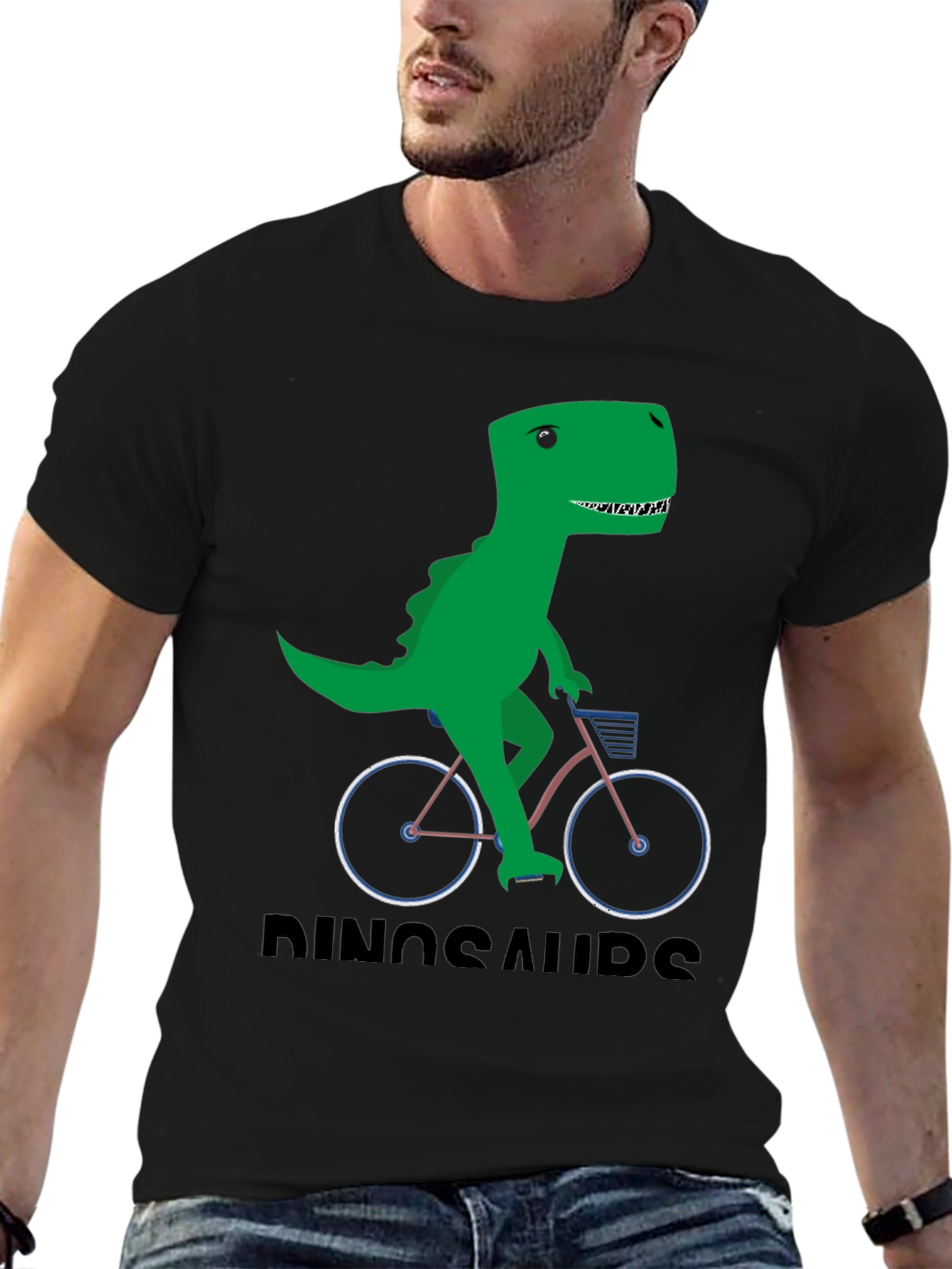 Black Dinosaur Riding Bike Graphic T-Shirt view 6