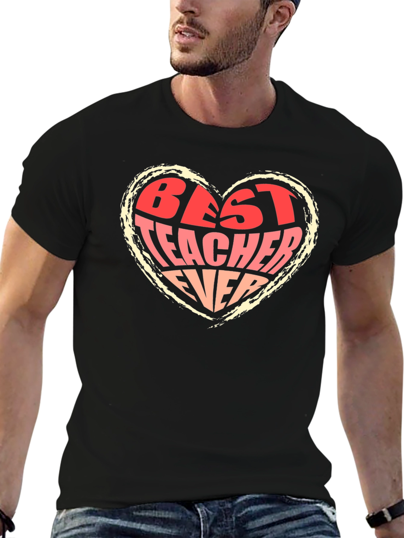 Black Best Teacher Ever Heart Graphic Tee - Black view 6