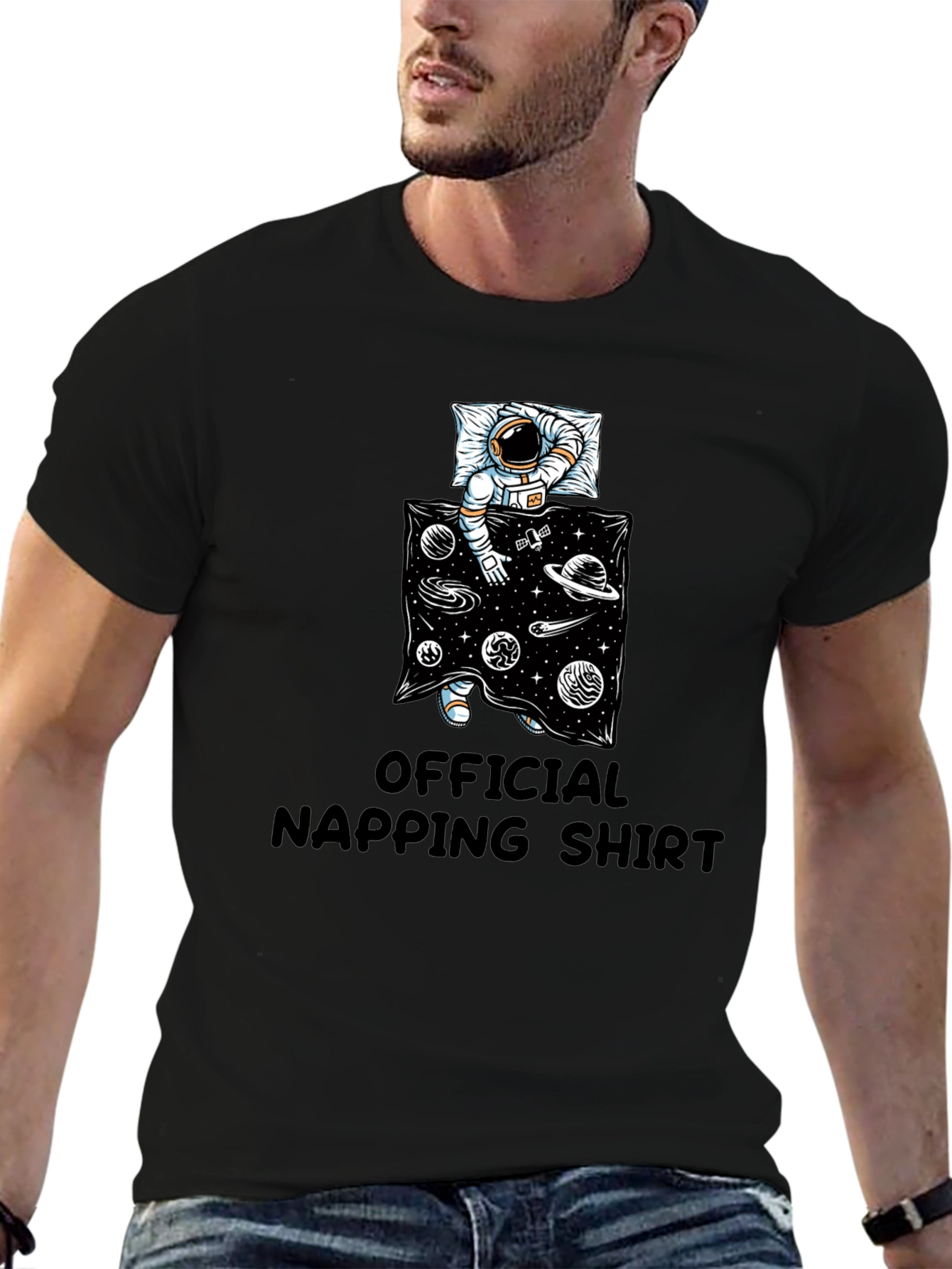 Black Astronaut Napping Shirt - Relax in Style view 6